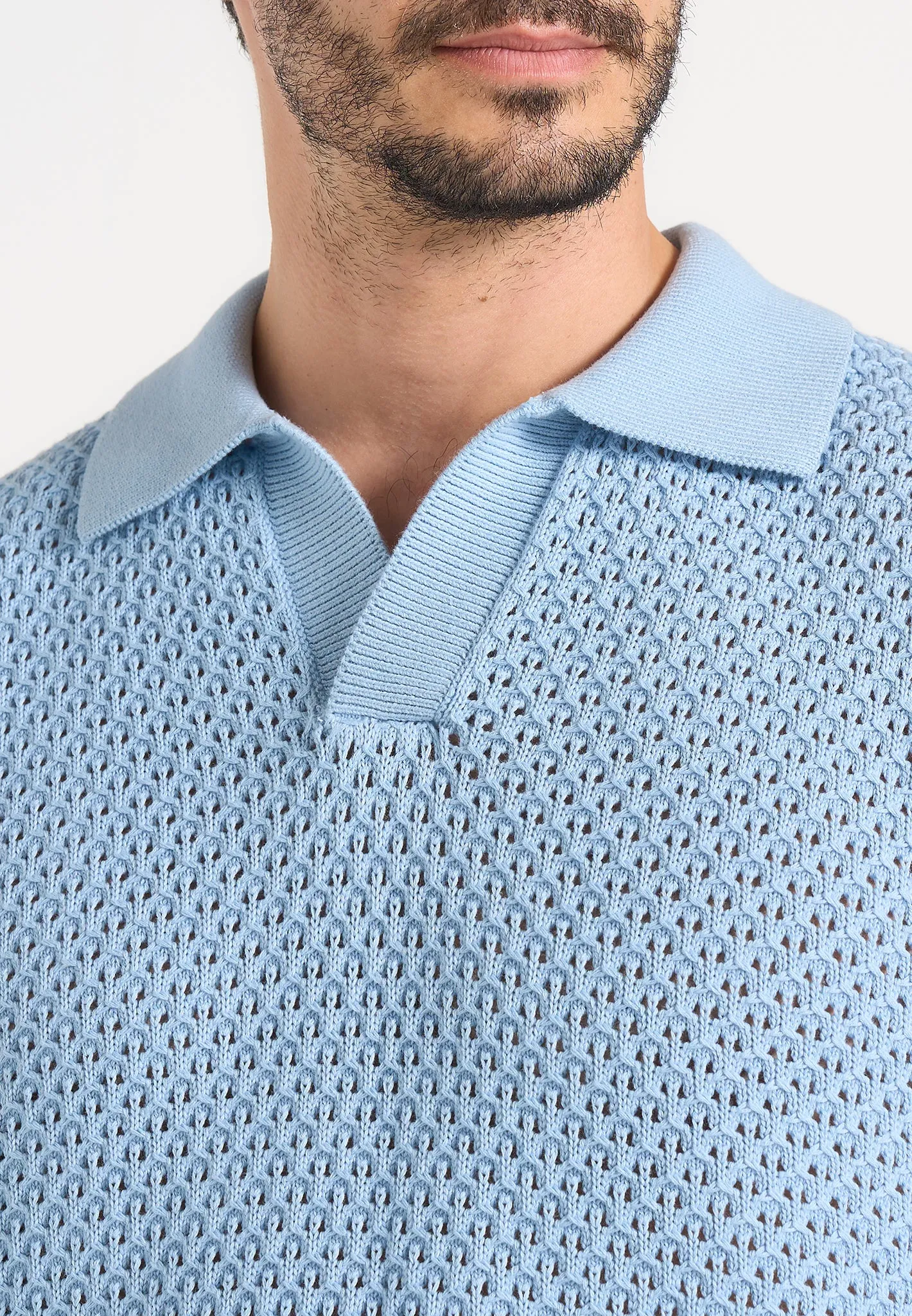 Conrad - Open Knit Polo Shirt - Pale Blue sold by Maniere De Voir product image thumbnail 4