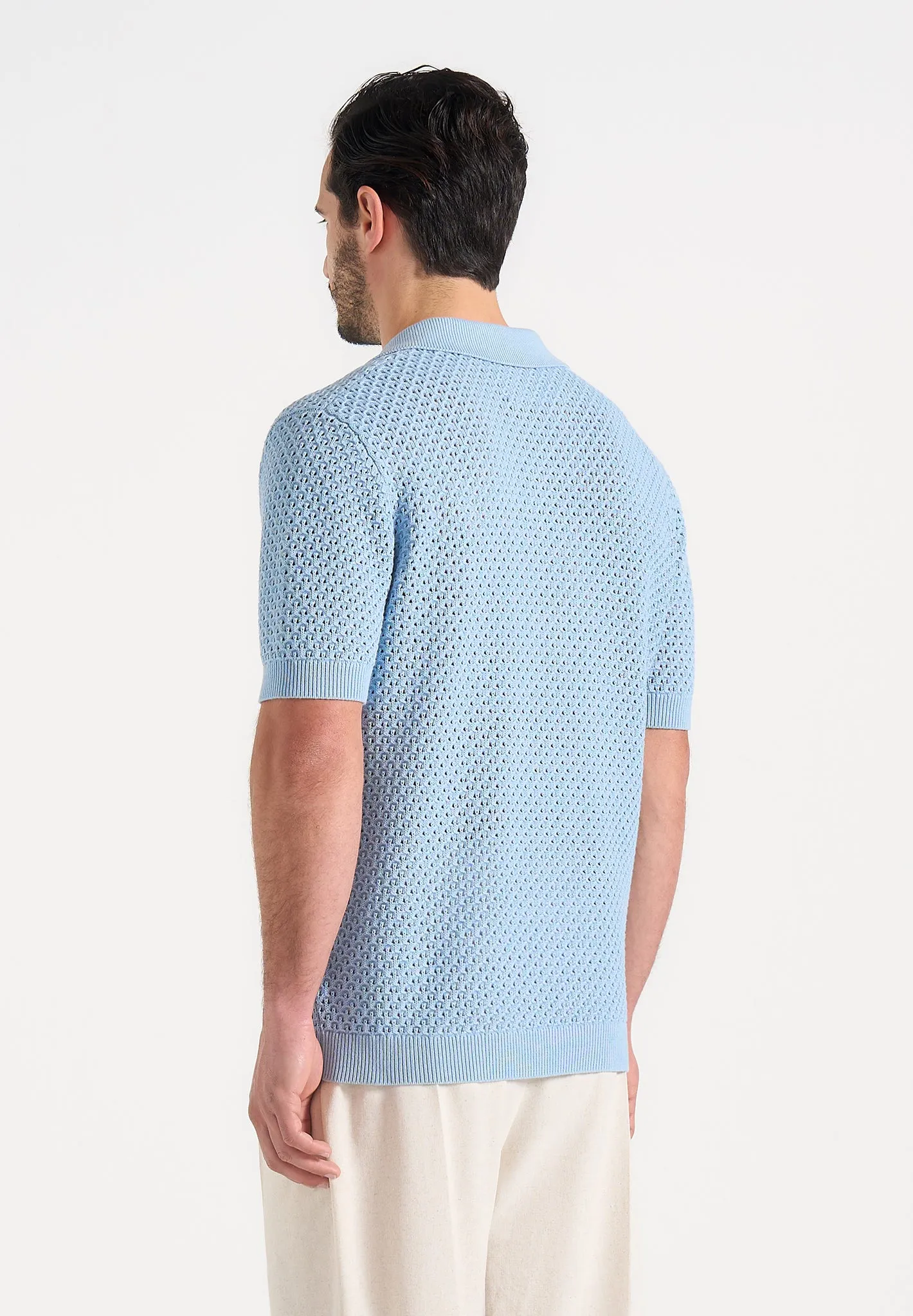 Conrad - Open Knit Polo Shirt - Pale Blue sold by Maniere De Voir product image thumbnail 3