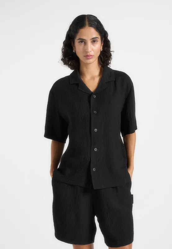 Harley - Unisex Textured Revere Shirt - Black made by Maniere De Voir