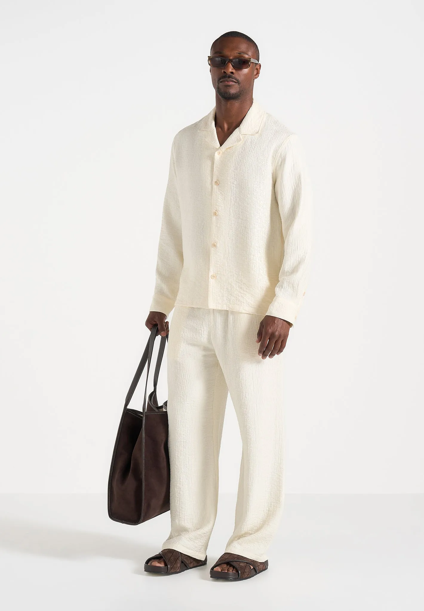 Bailey - Unisex Textured Long Sleeve Shirt - Cream sold by Maniere De Voir product image thumbnail 2
