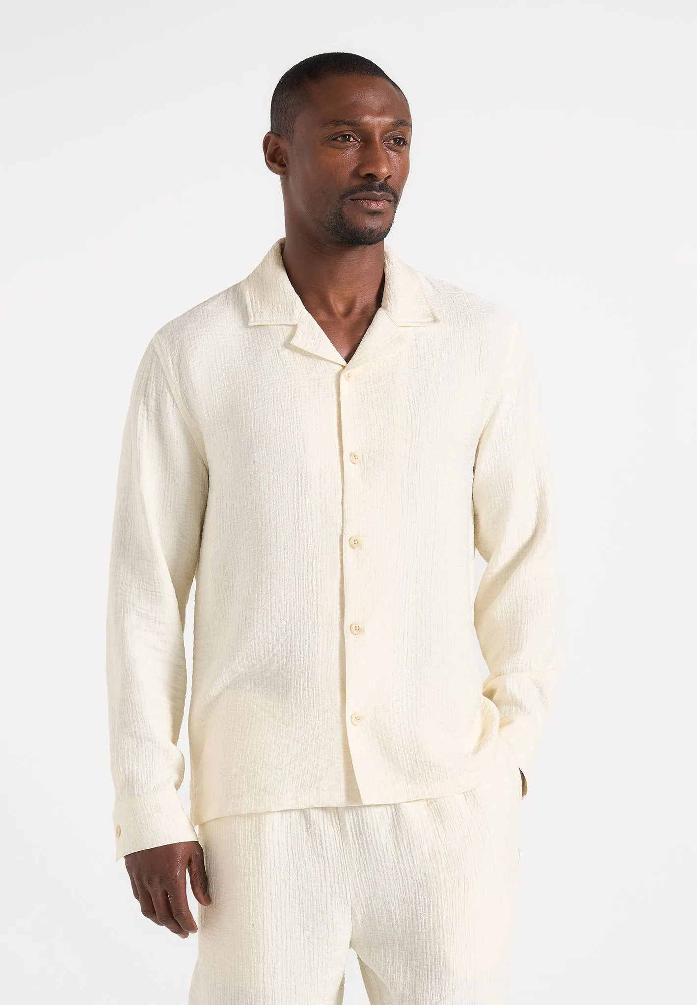 Bailey - Unisex Textured Long Sleeve Shirt - Cream sold by Maniere De Voir product image thumbnail 4
