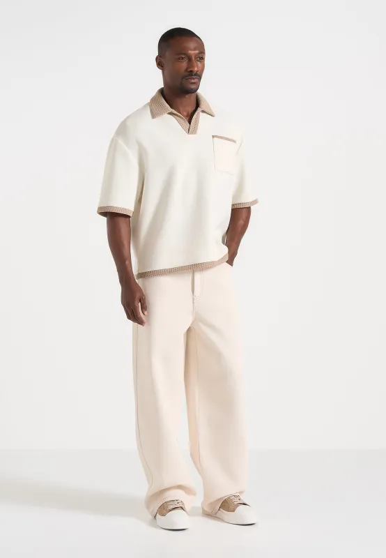 Brice - Boxy Crochet Detail Polo Shirt - Cream made by Maniere De Voir