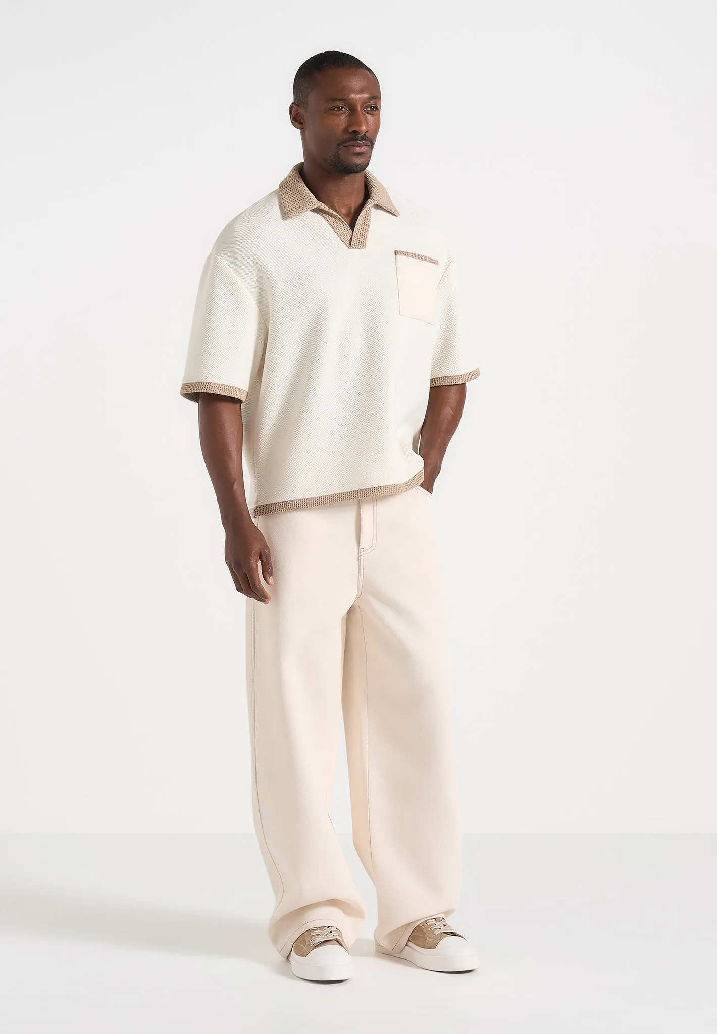 Brice - Boxy Crochet Detail Polo Shirt - Cream sold by Maniere De Voir