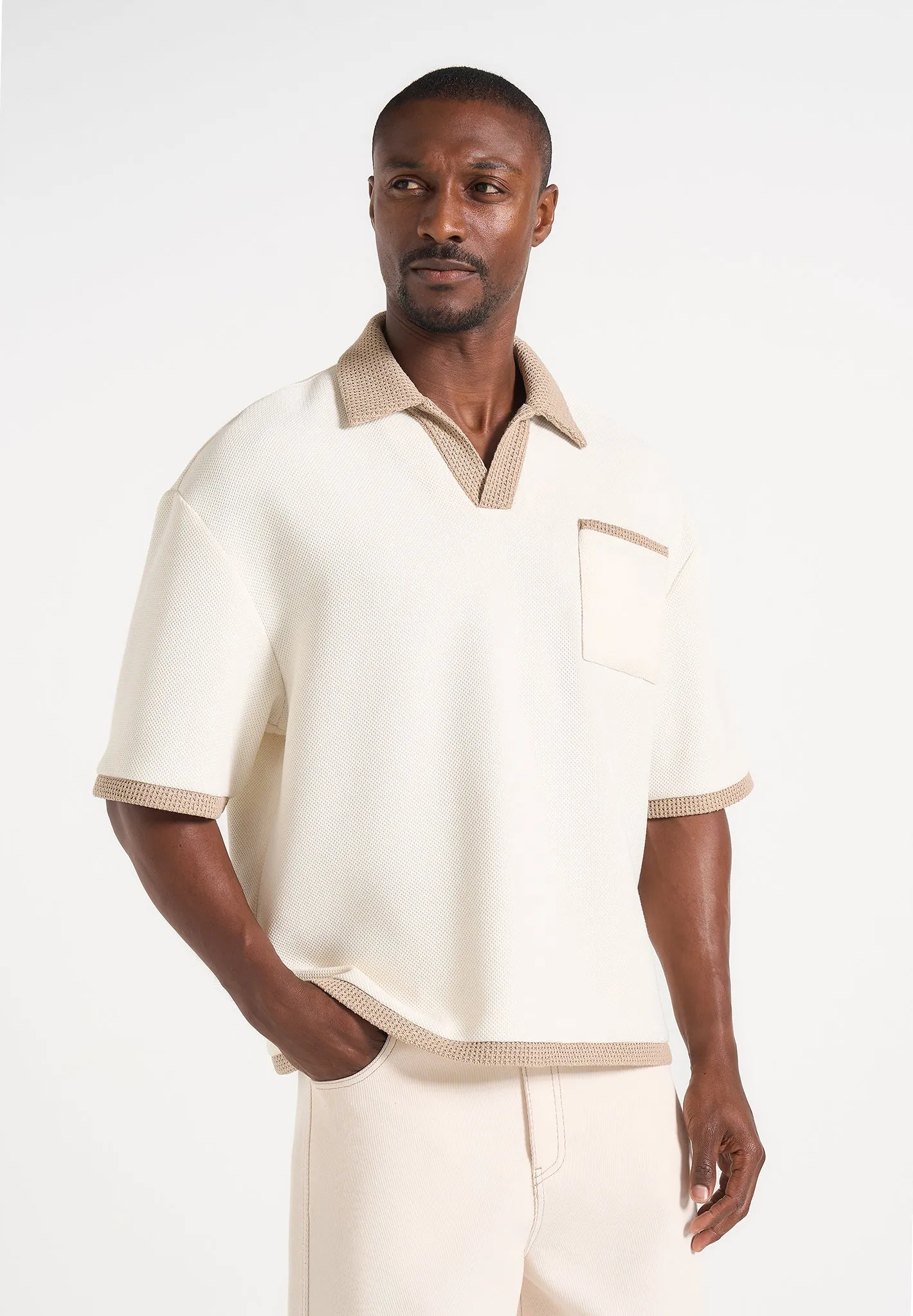 Brice - Boxy Crochet Detail Polo Shirt - Cream sold by Maniere De Voir product image thumbnail 2