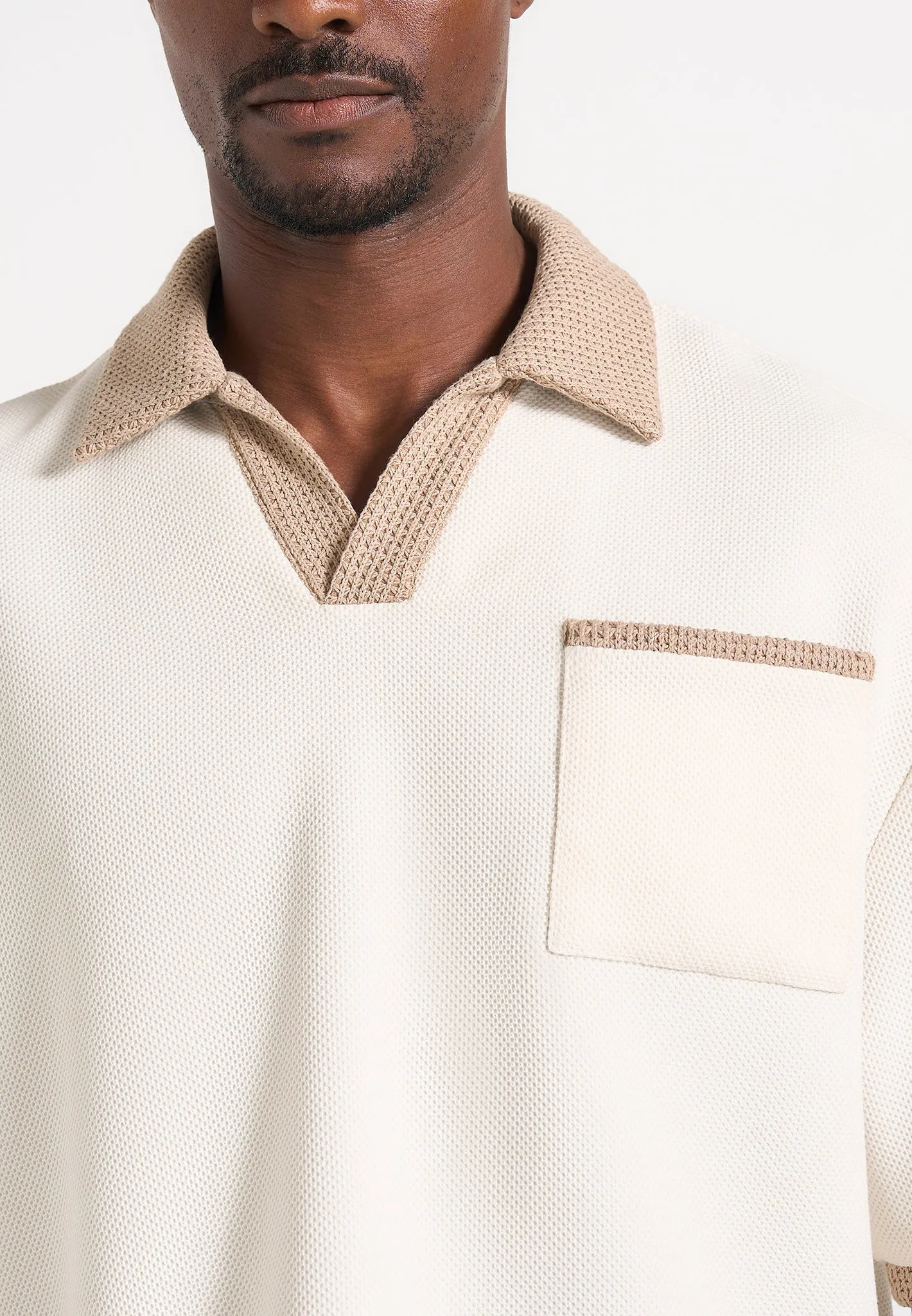 Brice - Boxy Crochet Detail Polo Shirt - Cream sold by Maniere De Voir product image thumbnail 4