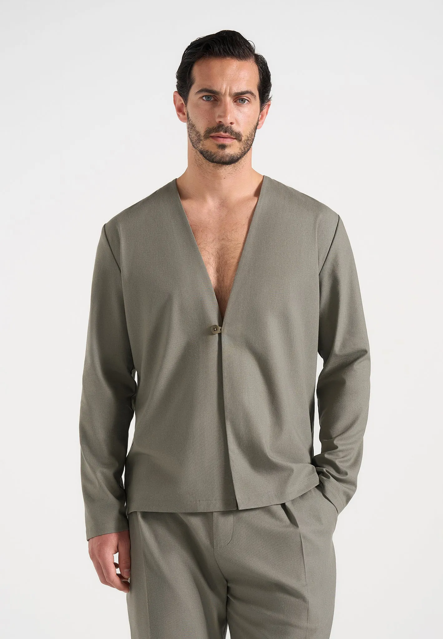 Axel - Minimal Kimono Shirt - Khaki sold by Maniere De Voir product image thumbnail 2