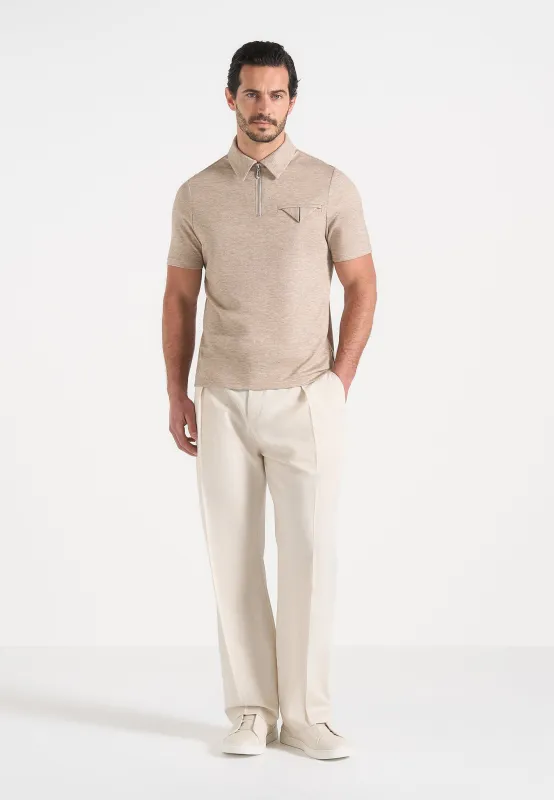 Cassian - Marl Zip Polo Shirt - Beige Marl made by Maniere De Voir