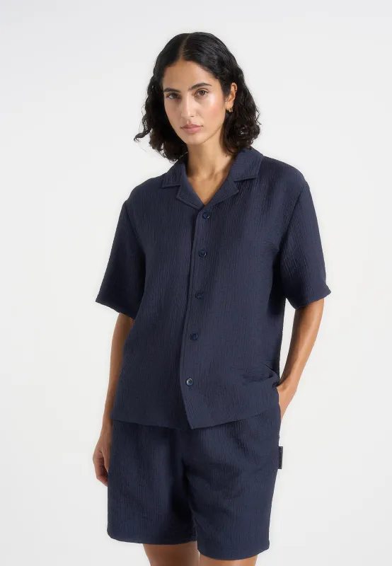 Harley - Unisex Textured Revere Shirt - Navy made by Maniere De Voir