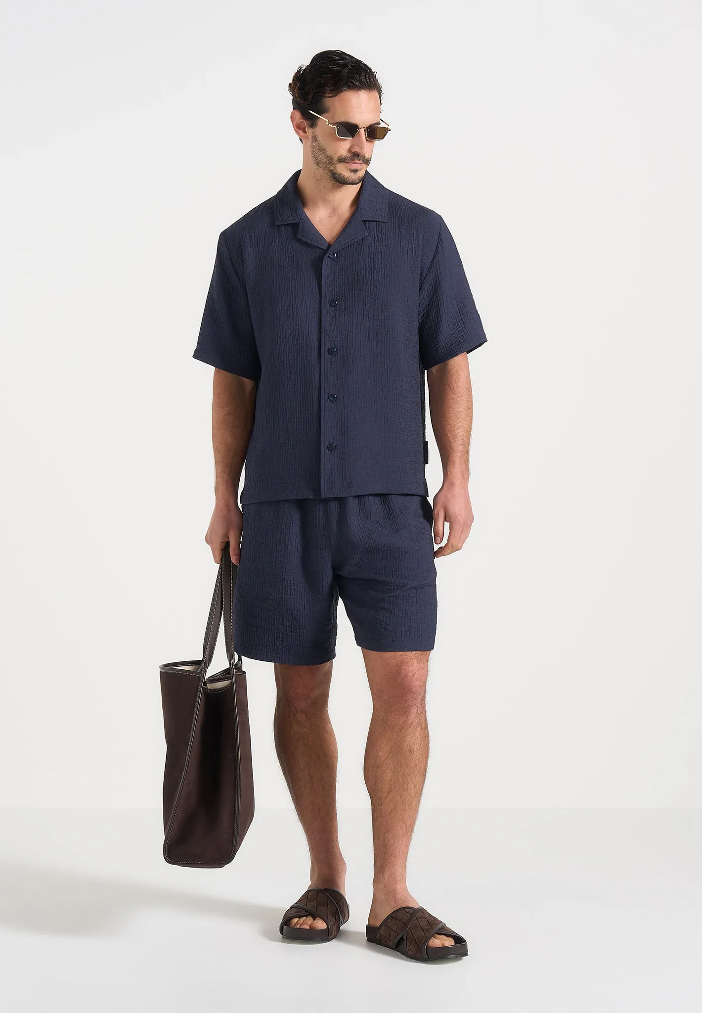 Harley - Unisex Textured Revere Shirt - Navy sold by Maniere De Voir product image thumbnail 2