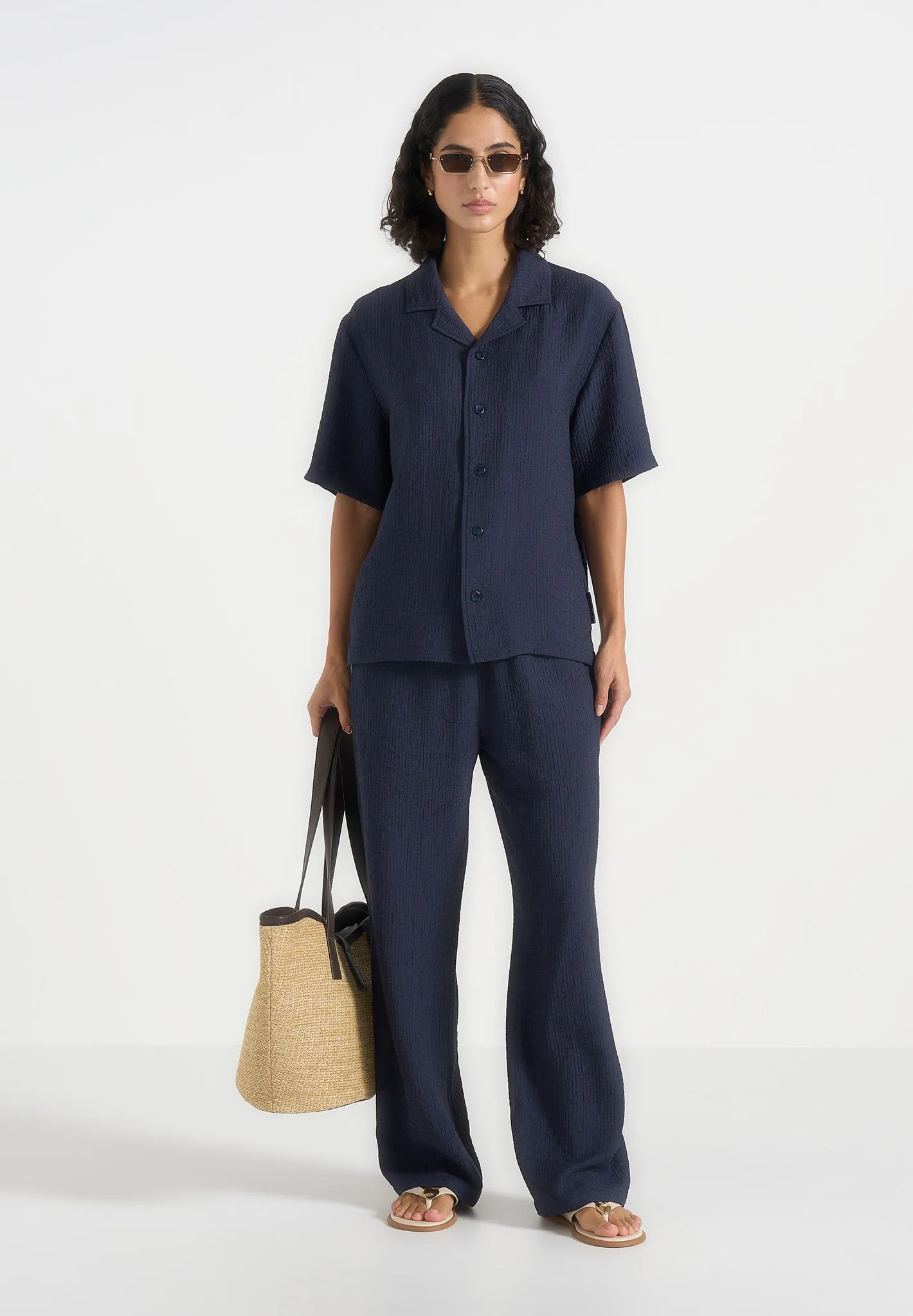 Harley - Unisex Textured Revere Shirt - Navy sold by Maniere De Voir product image thumbnail 3
