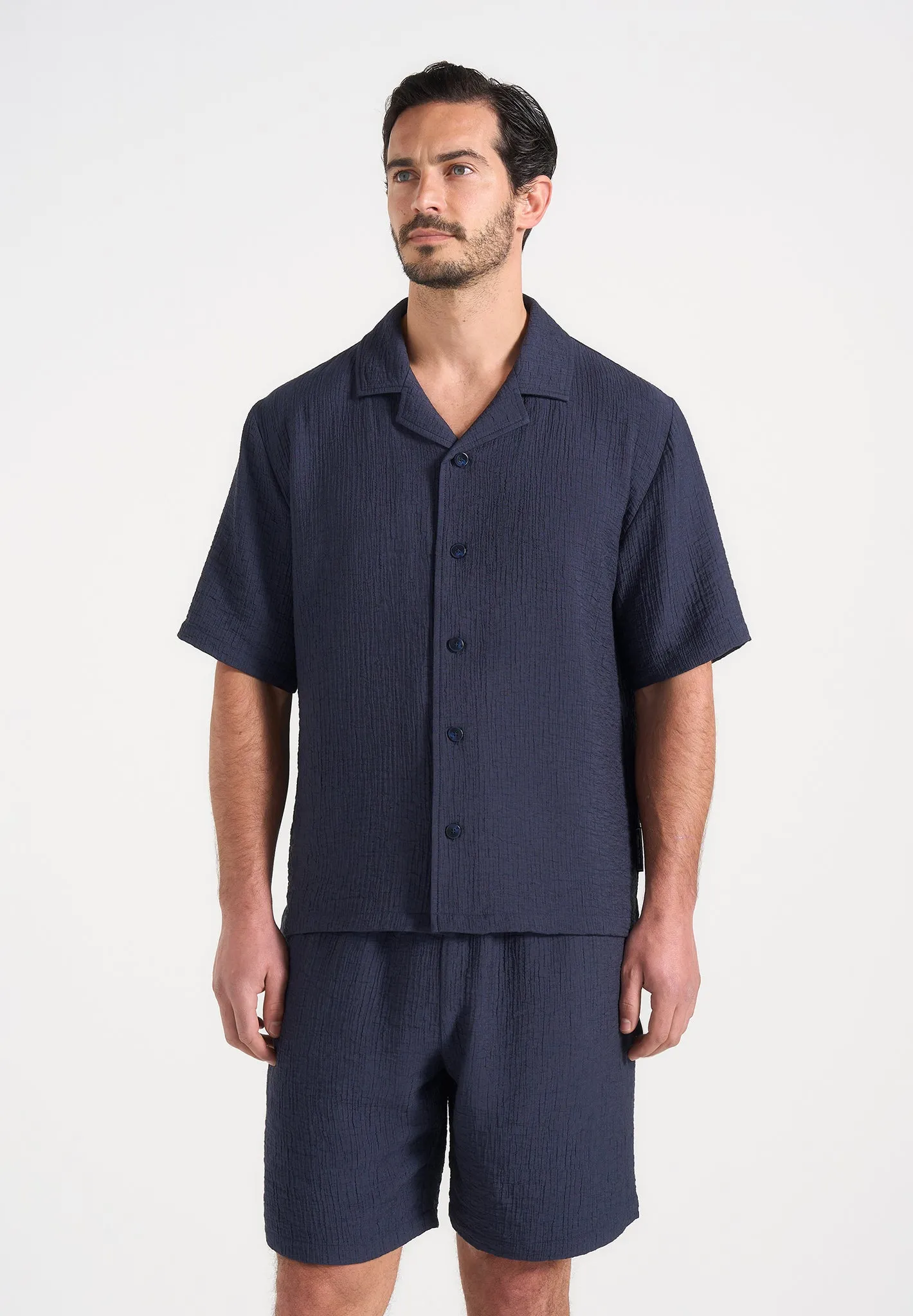 Harley - Unisex Textured Revere Shirt - Navy sold by Maniere De Voir product image thumbnail 4