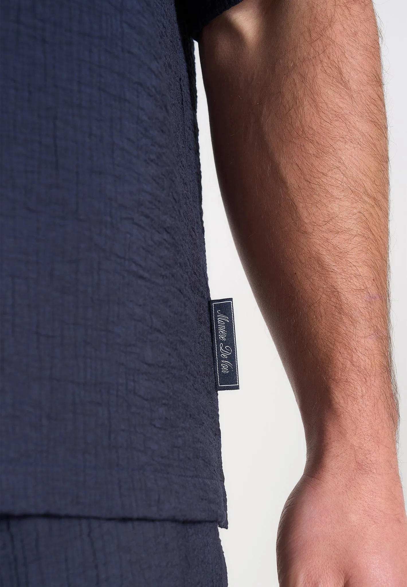 Harley - Unisex Textured Revere Shirt - Navy sold by Maniere De Voir product image thumbnail 5