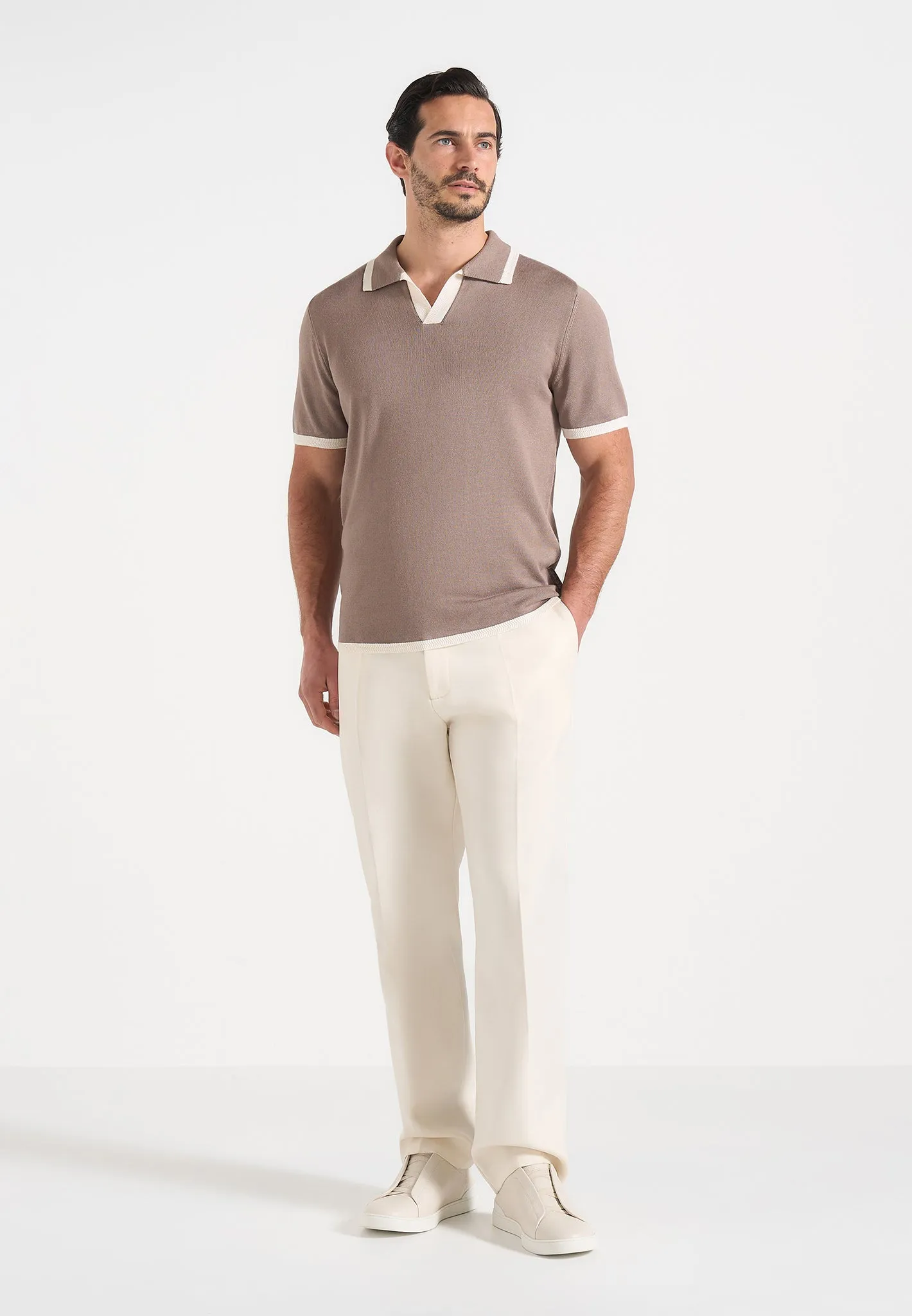 Lambert - Contrast Detail Knit Polo Shirt - Mushroom sold by Maniere De Voir product image thumbnail 2