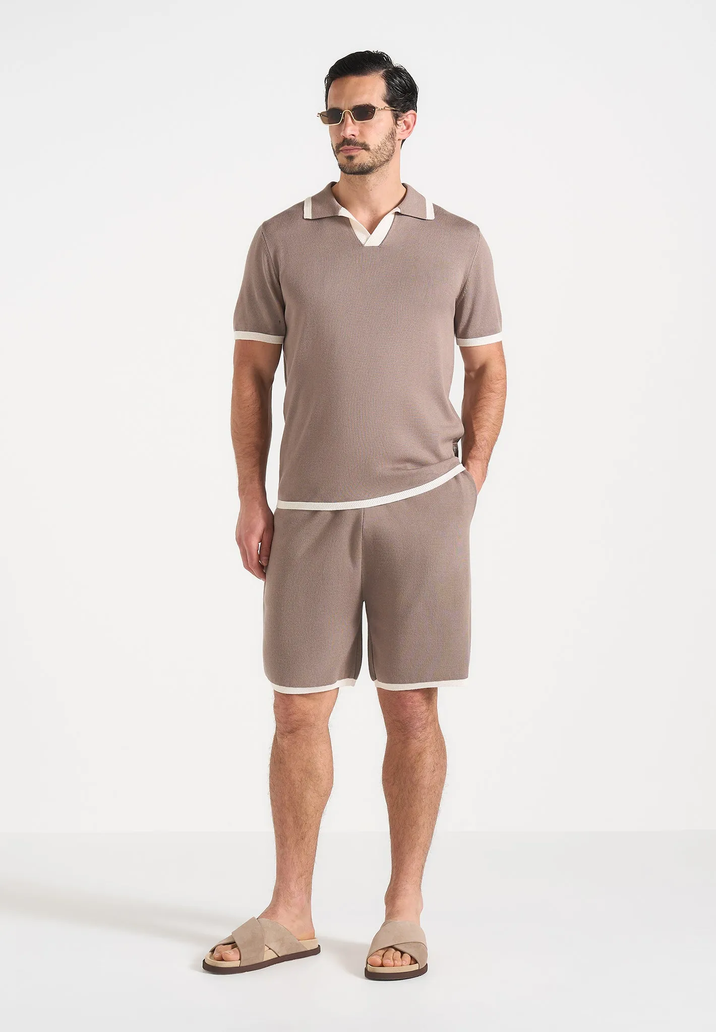 Lambert - Contrast Detail Knit Polo Shirt - Mushroom sold by Maniere De Voir product image thumbnail 5