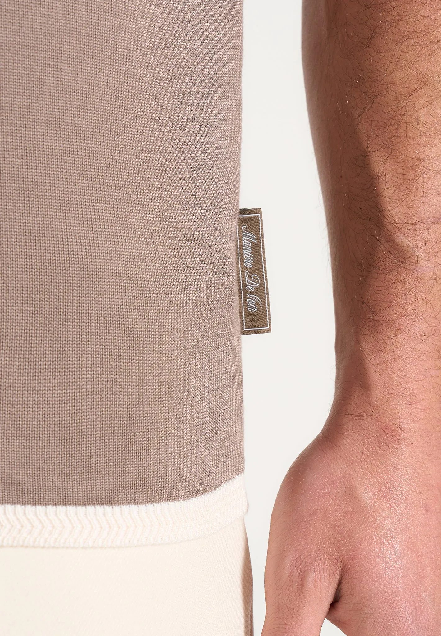 Lambert - Contrast Detail Knit Polo Shirt - Mushroom sold by Maniere De Voir product image thumbnail 3
