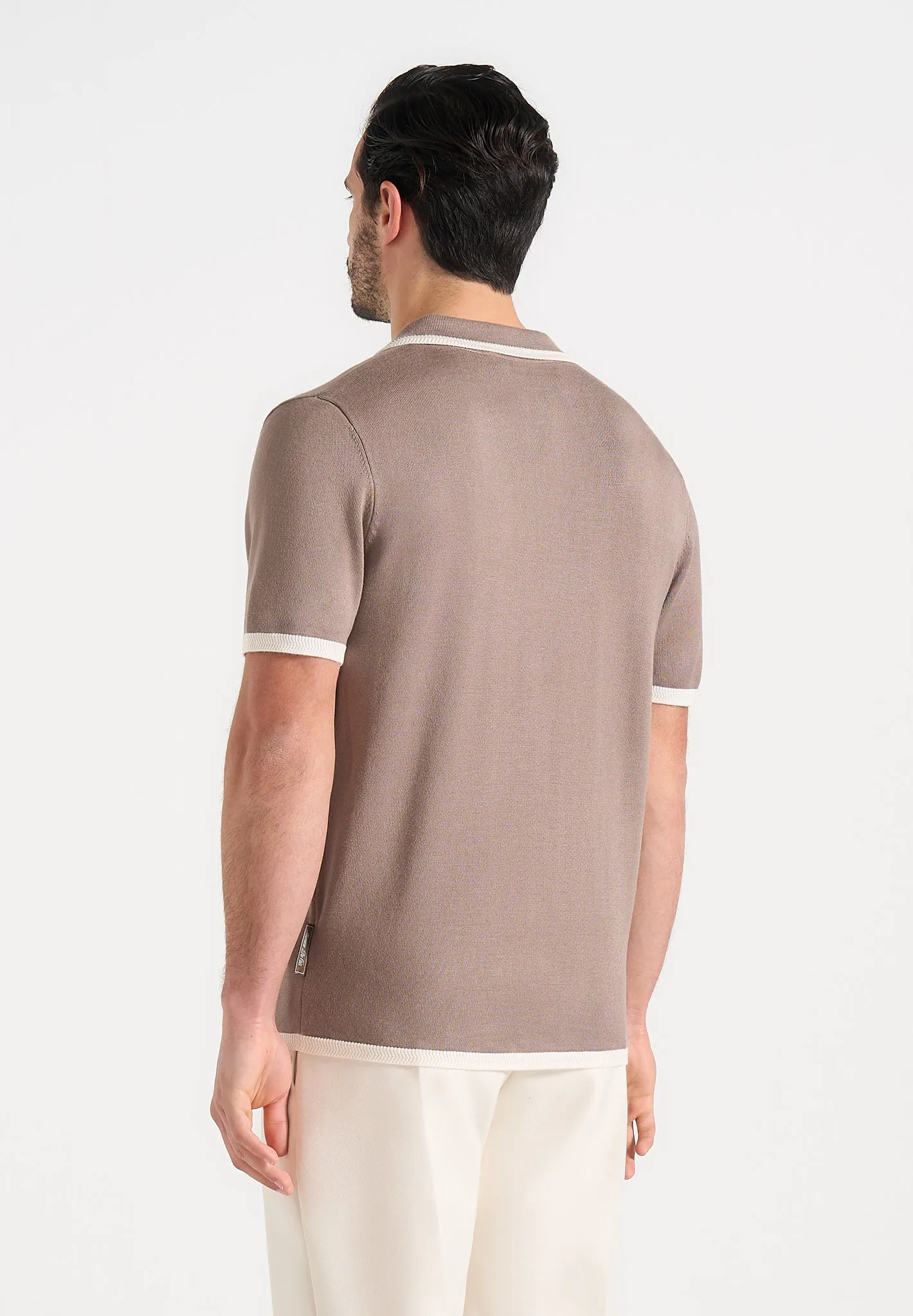 Lambert - Contrast Detail Knit Polo Shirt - Mushroom sold by Maniere De Voir product image thumbnail 4
