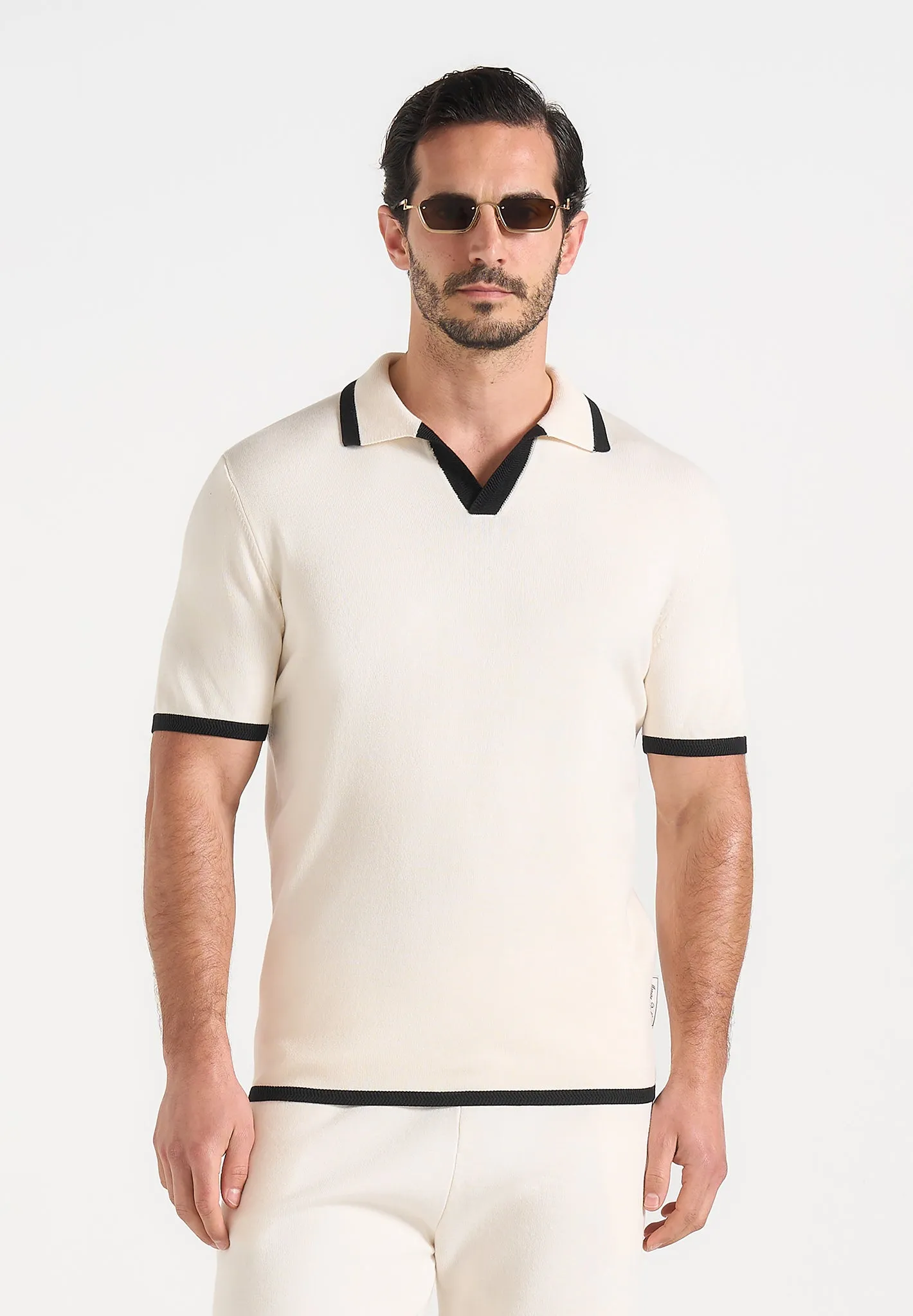 Lambert - Contrast Detail Knit Polo Shirt - Cream sold by Maniere De Voir