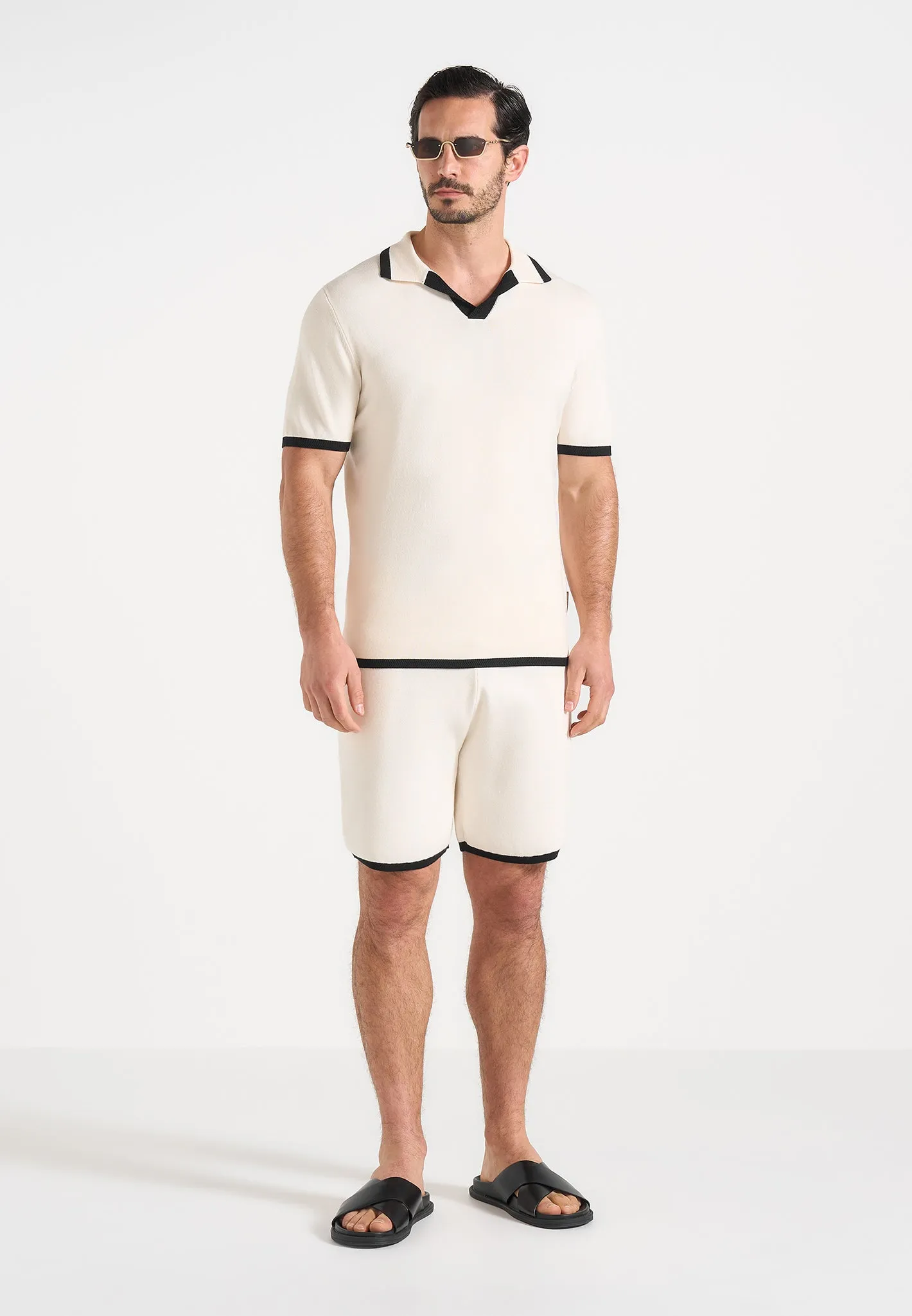 Lambert - Contrast Detail Knit Polo Shirt - Cream sold by Maniere De Voir product image thumbnail 2