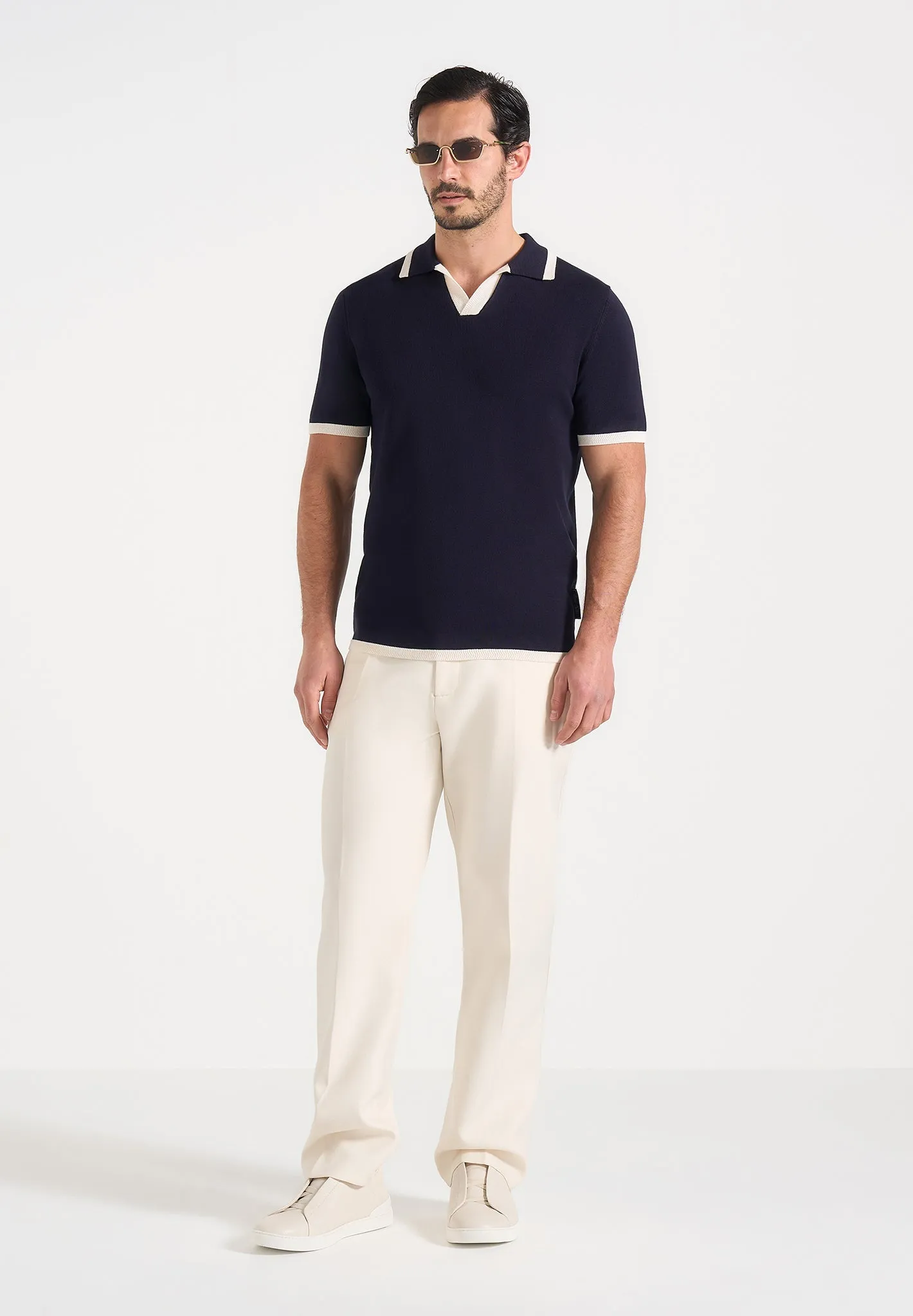 Lambert - Contrast Detail Knit Polo Shirt - Navy sold by Maniere De Voir product image thumbnail 2