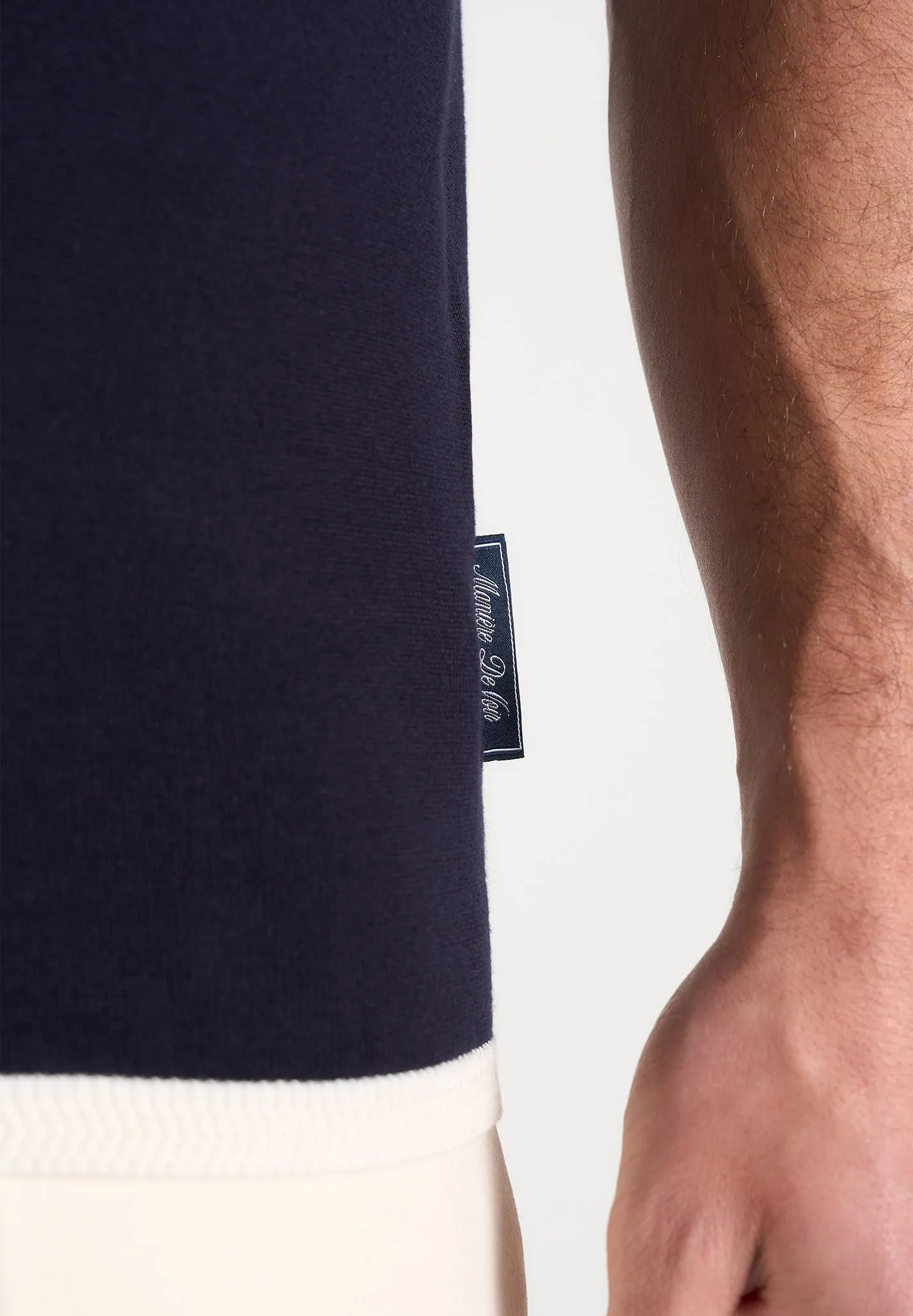 Lambert - Contrast Detail Knit Polo Shirt - Navy sold by Maniere De Voir product image thumbnail 3