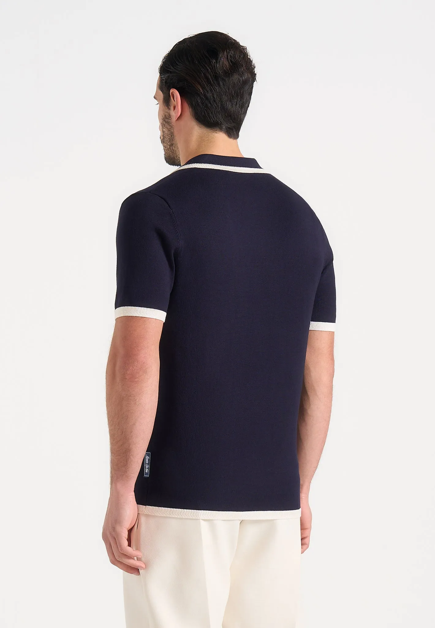Lambert - Contrast Detail Knit Polo Shirt - Navy sold by Maniere De Voir product image thumbnail 4