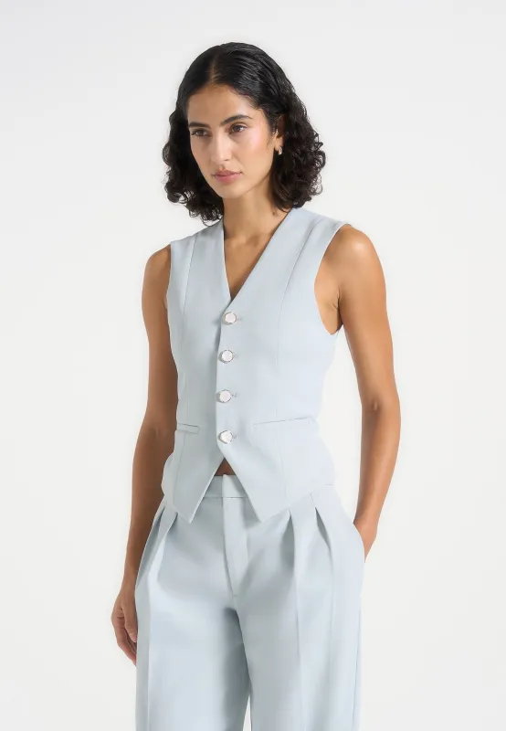 Christine - Tailored Cinched Waistcoat - Pale Blue made by Maniere De Voir