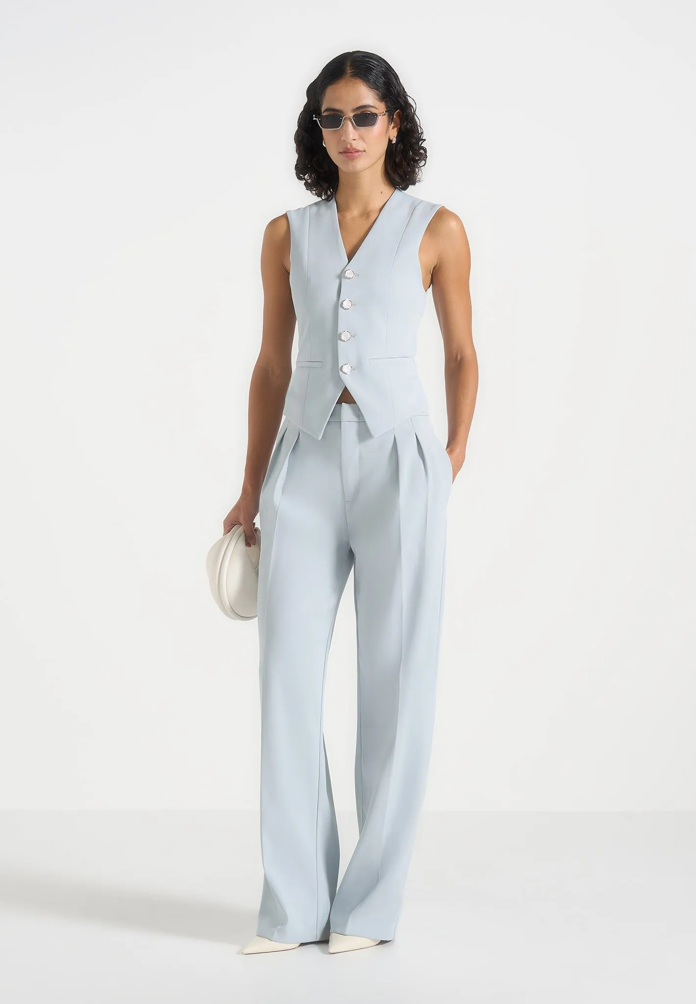 Christine - Tailored Cinched Waistcoat - Pale Blue sold by Maniere De Voir product image thumbnail 3