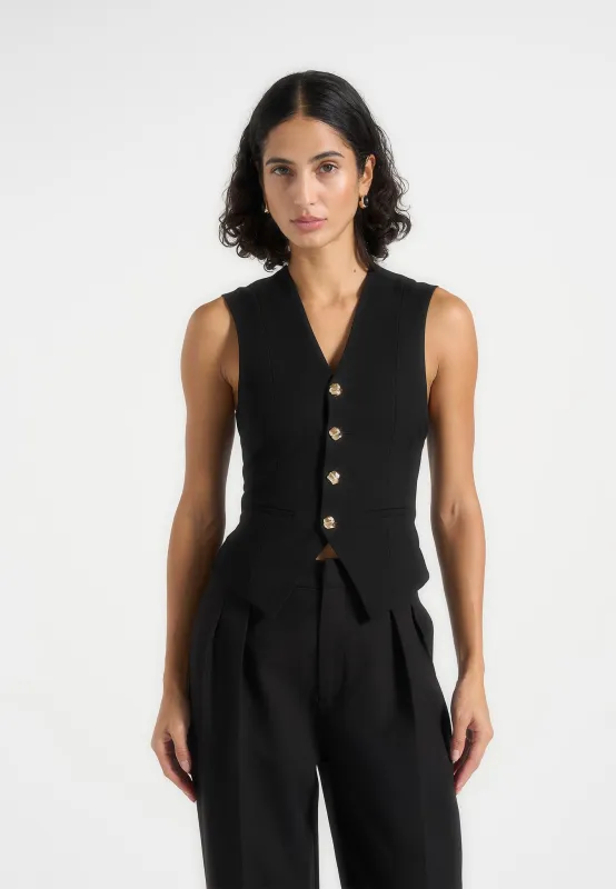Christine - Tailored Cinched Waistcoat - Black made by Maniere De Voir
