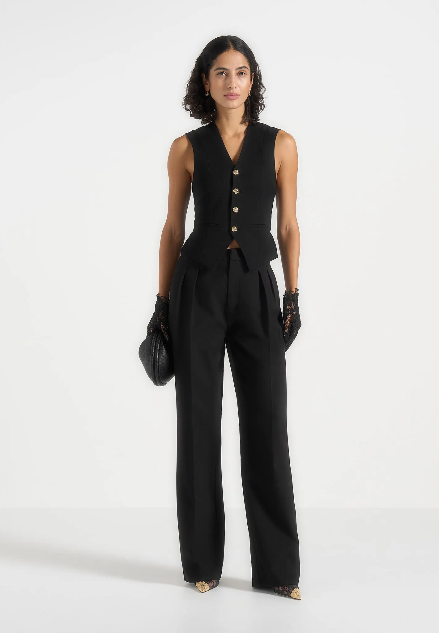 Christine - Tailored Cinched Waistcoat - Black sold by Maniere De Voir product image thumbnail 2