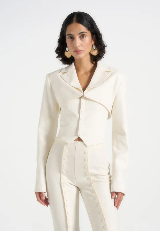Lise - Cropped Tailored Blazer & Button Detail Bandeau - Off White made by Maniere De Voir