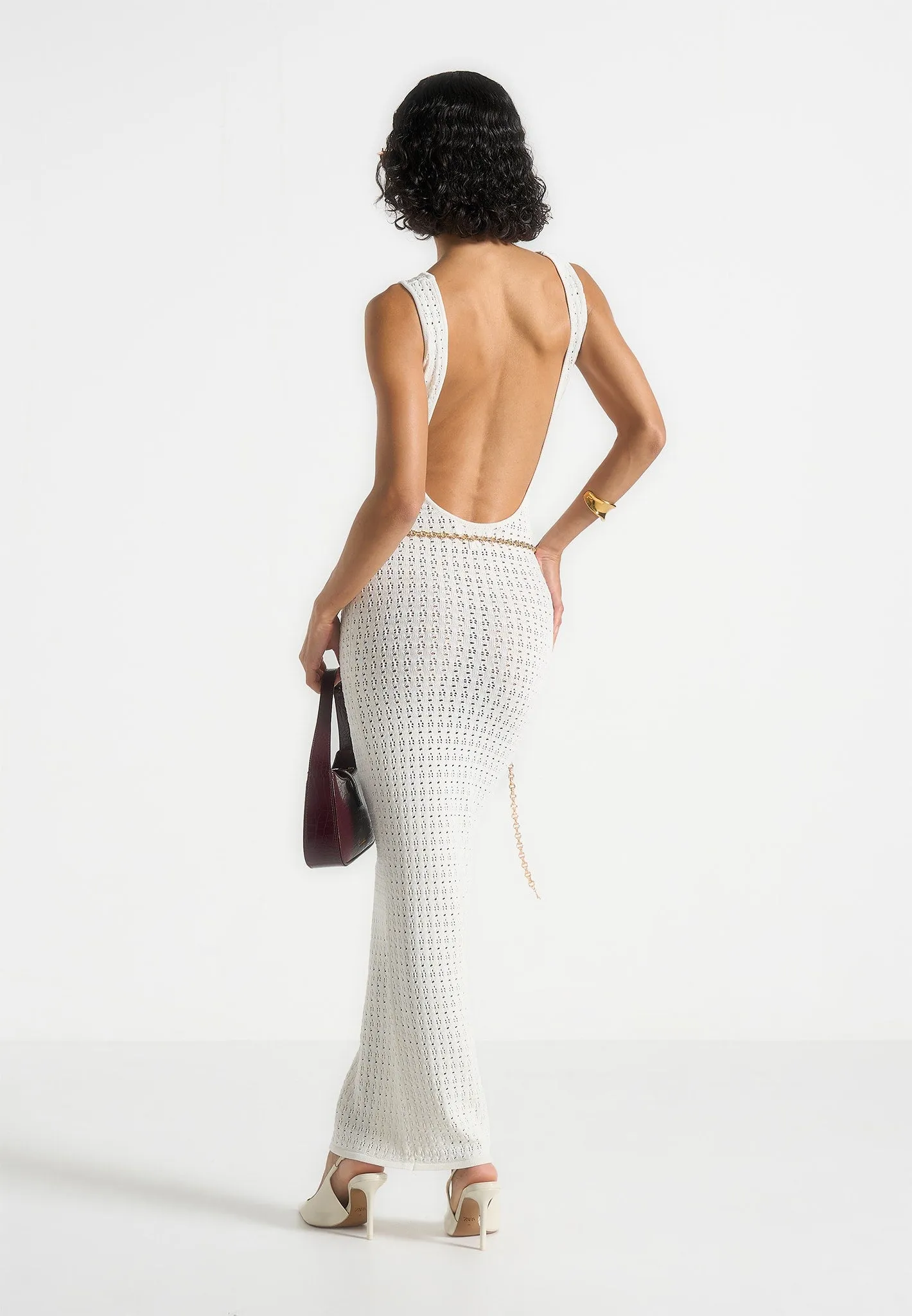 Myriam - Pointelle Plunge Maxi Dress With Chain - Cream sold by Maniere De Voir product image thumbnail 3