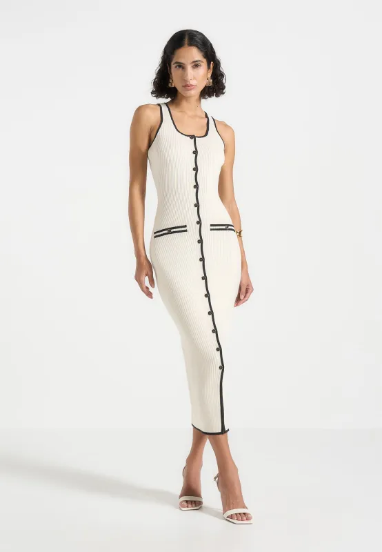 Daphne - Rib Knit Contrast Midi Dress - Cream/Black made by Maniere De Voir