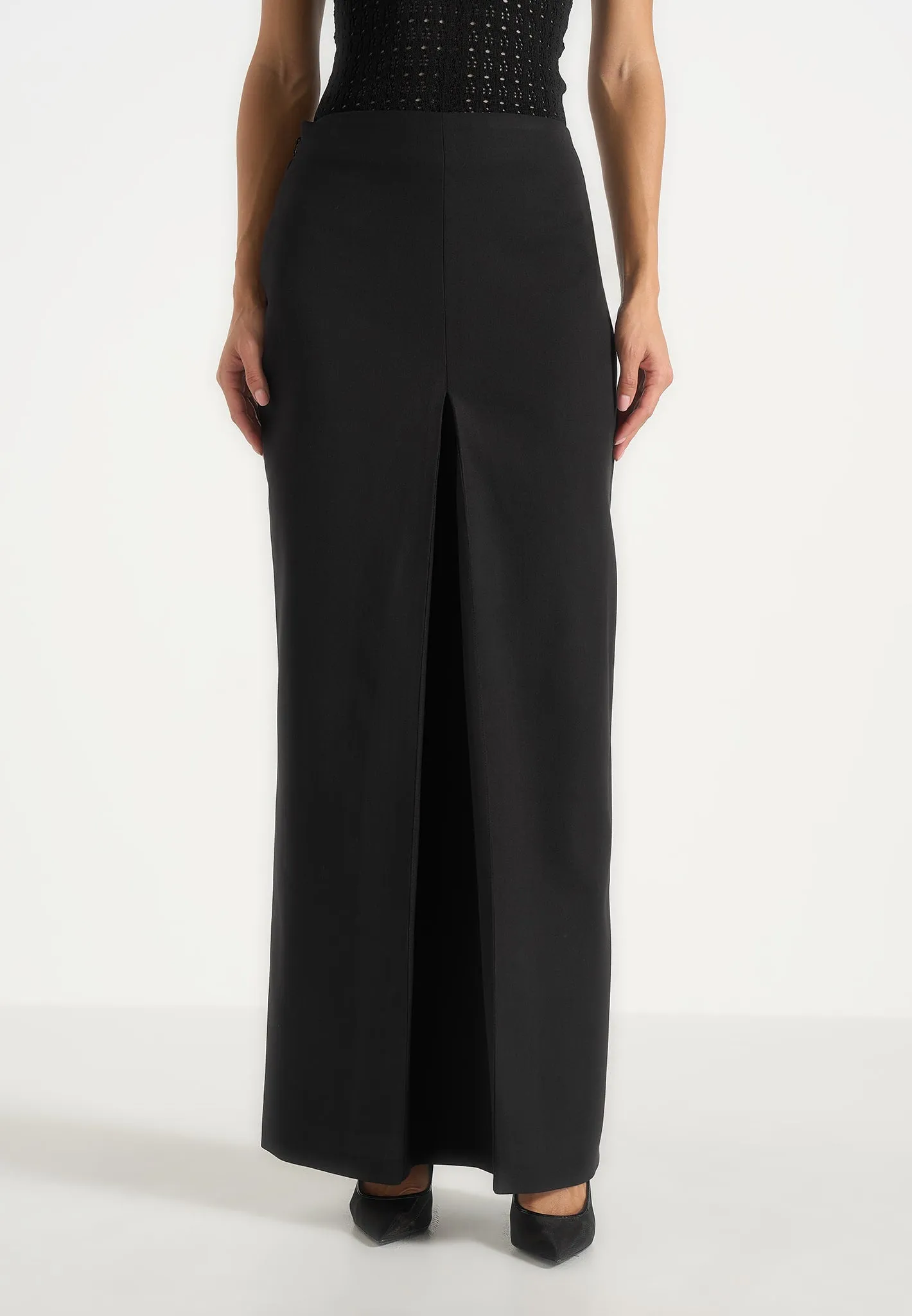 Regine - Tailored Box Pleat Maxi Skirt - Black sold by Maniere De Voir product image thumbnail 2