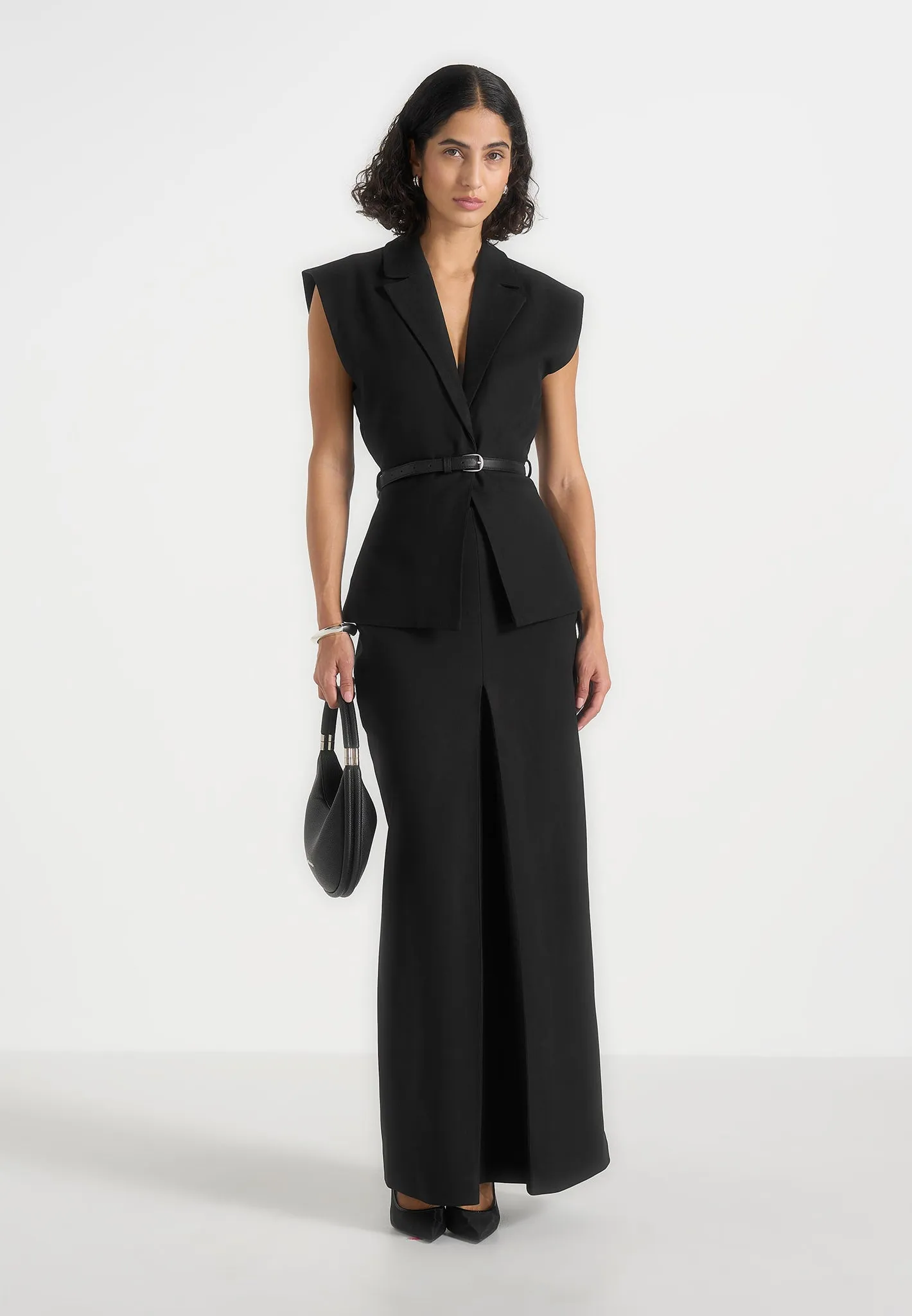 Regine - Tailored Box Pleat Maxi Skirt - Black sold by Maniere De Voir