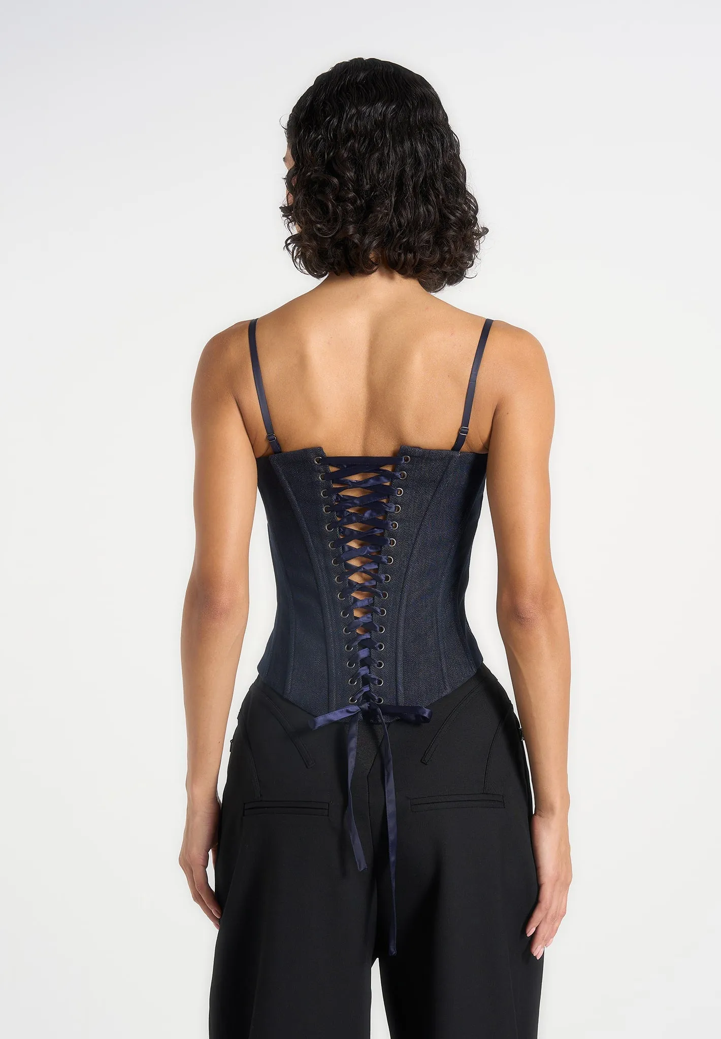 Scarlett - Lace Up Denim Corset - Blue sold by Maniere De Voir product image thumbnail 2
