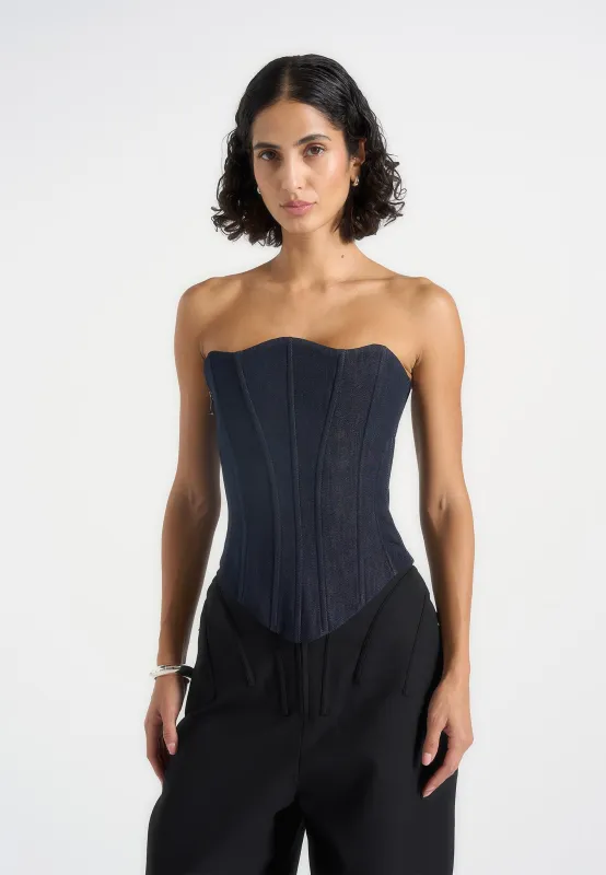 Scarlett - Lace Up Denim Corset - Blue made by Maniere De Voir