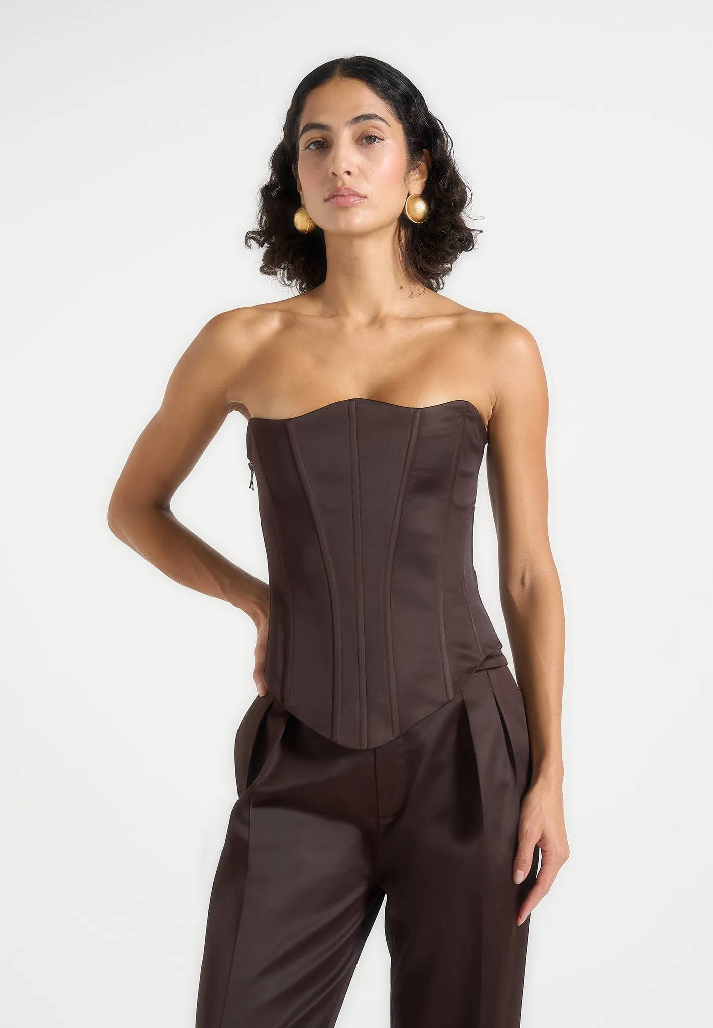 Scarlett - Satin Lace Up Corset - Brown sold by Maniere De Voir product image thumbnail 3