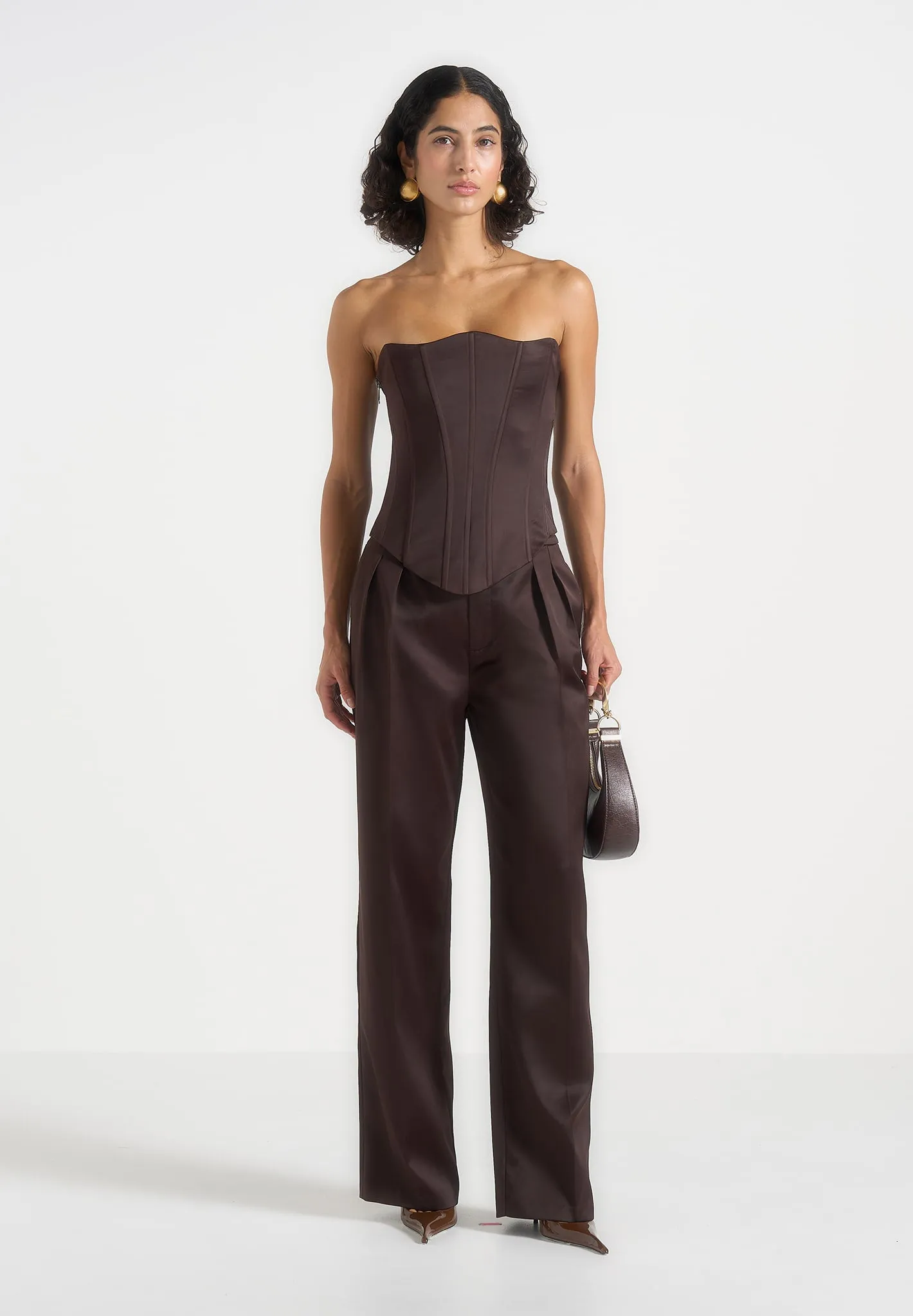 Scarlett - Satin Lace Up Corset - Brown sold by Maniere De Voir