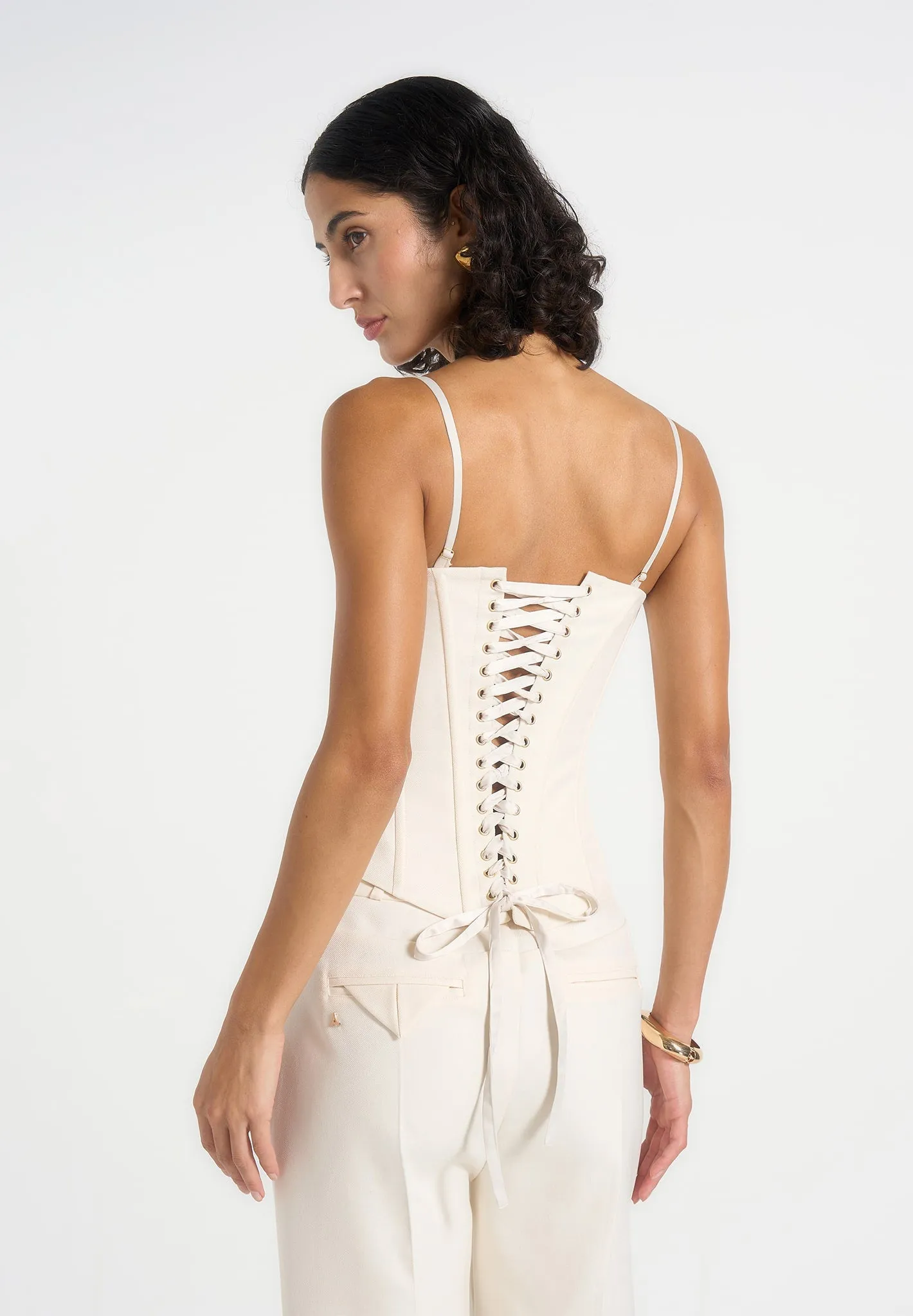 Scarlett - Tailored Lace Up Corset - Off White sold by Maniere De Voir product image thumbnail 2