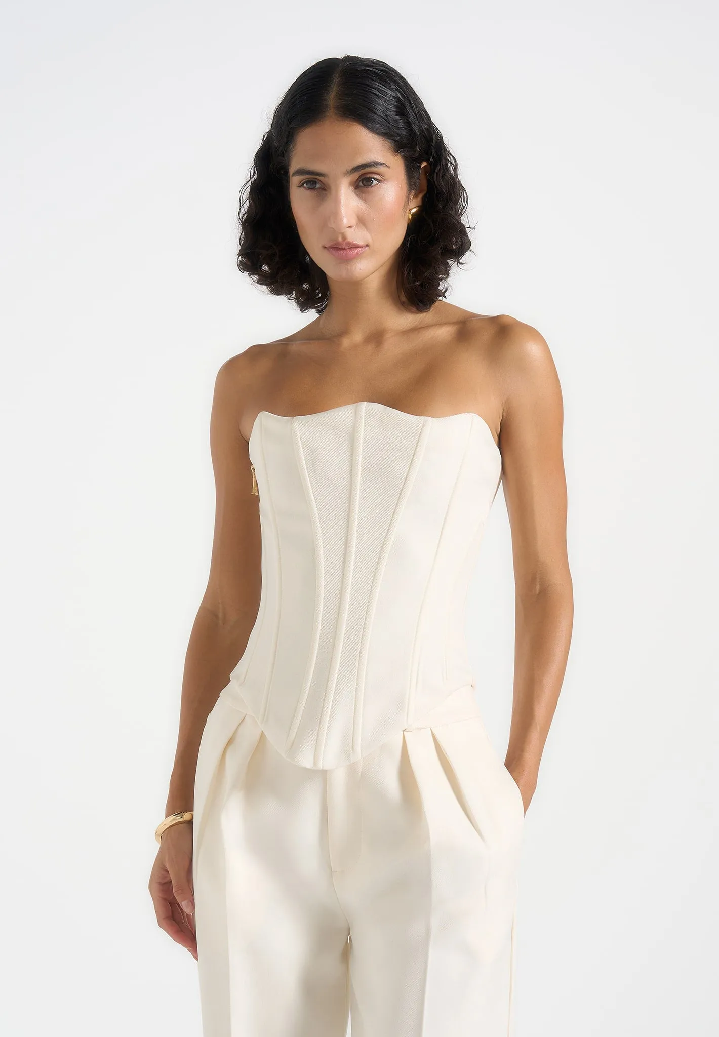Scarlett - Tailored Lace Up Corset - Off White sold by Maniere De Voir product image thumbnail 3