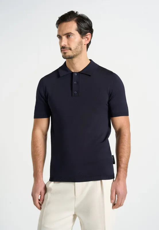 PL001 - Luxe Knitted Polo Top - Navy made by Maniere De Voir