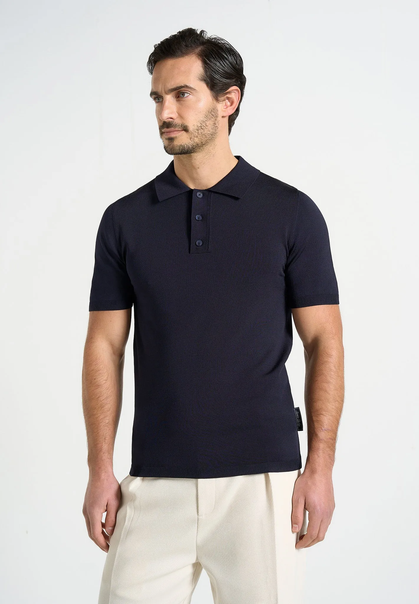 PL001 - Luxe Knitted Polo Top - Navy sold by Maniere De Voir