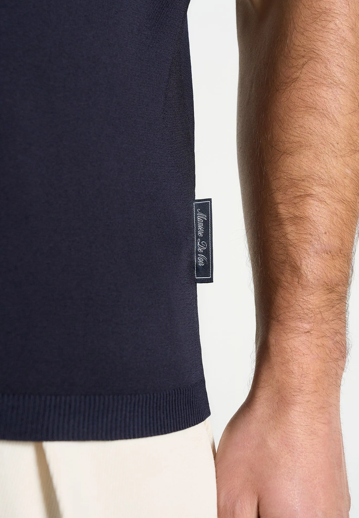 PL001 - Luxe Knitted Polo Top - Navy sold by Maniere De Voir product image thumbnail 3