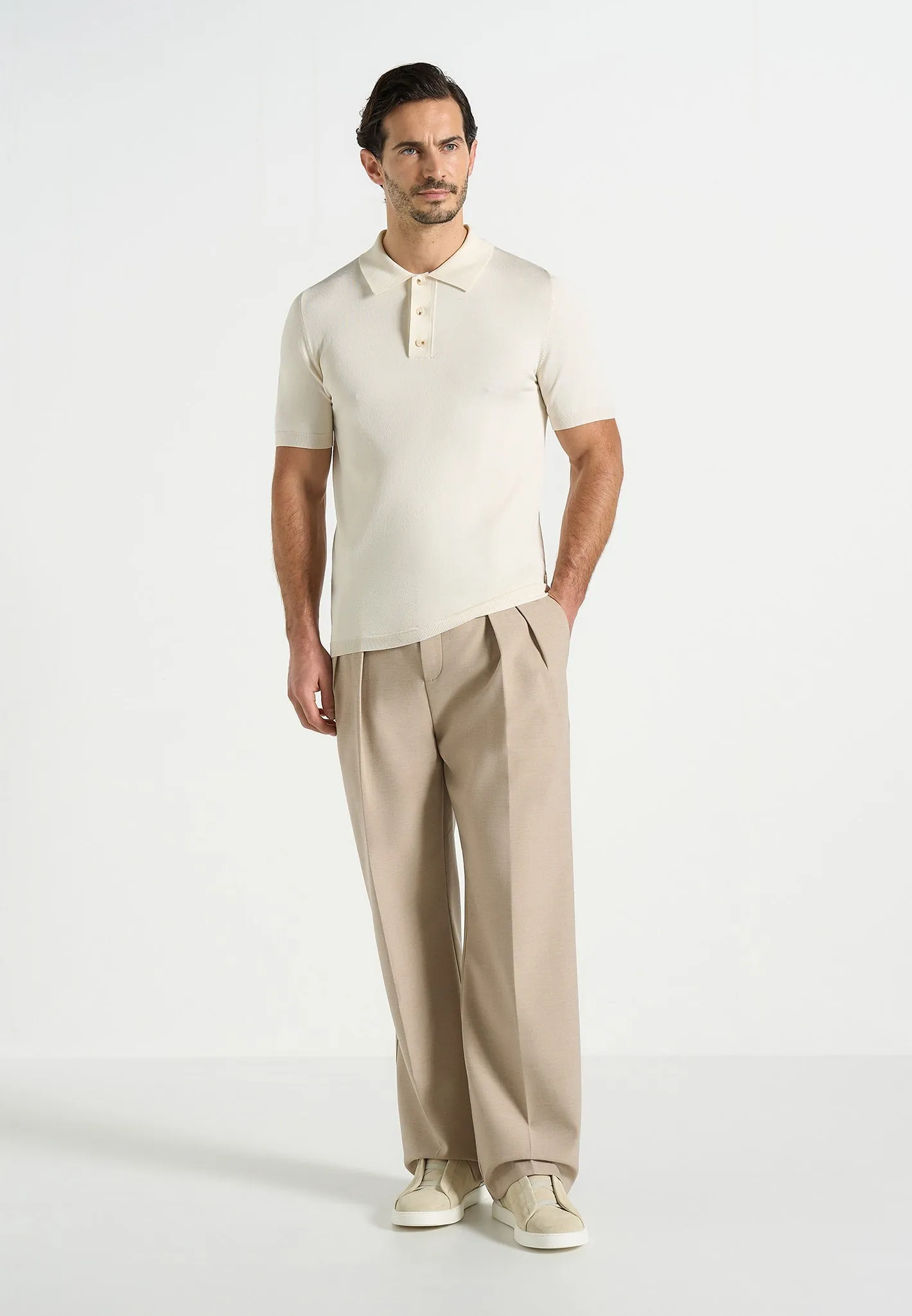 PL001 - Luxe Knitted Polo Top - Cream sold by Maniere De Voir