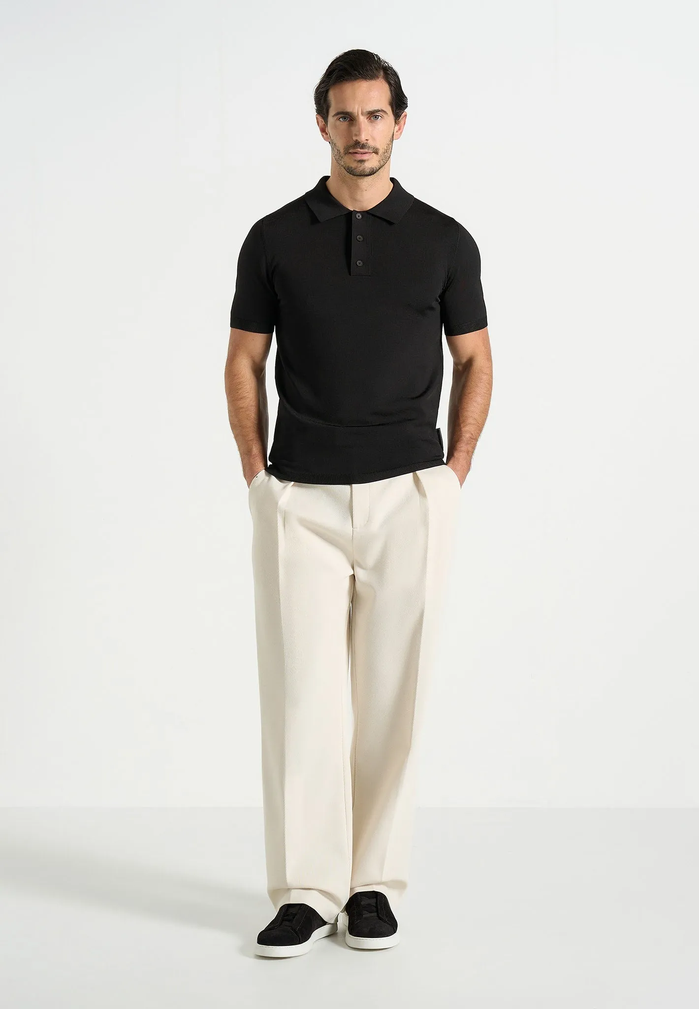 PL001 - Luxe Knitted Polo Top - Black sold by Maniere De Voir product image thumbnail 2
