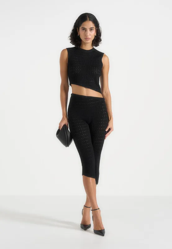 Kelsey - Pointelle Asymmetric Top - Black made by Maniere De Voir