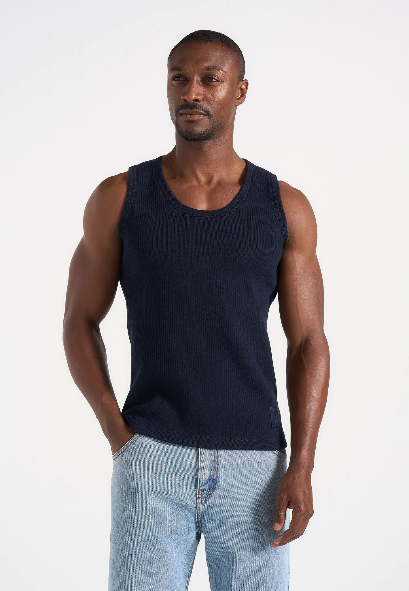 VS001 - Ribbed Cotton Vest - Navy sold by Maniere De Voir product image thumbnail 2