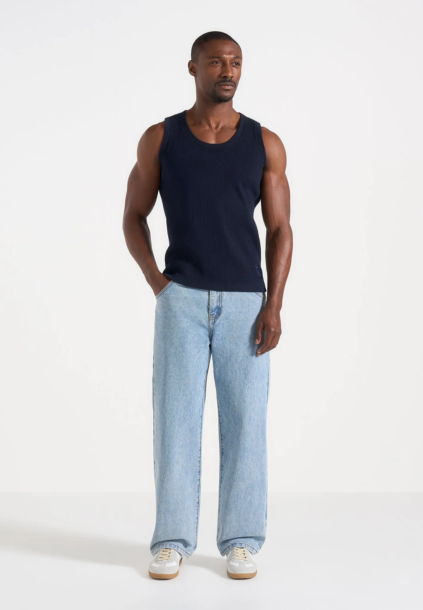 VS001 - Ribbed Cotton Vest - Navy sold by Maniere De Voir