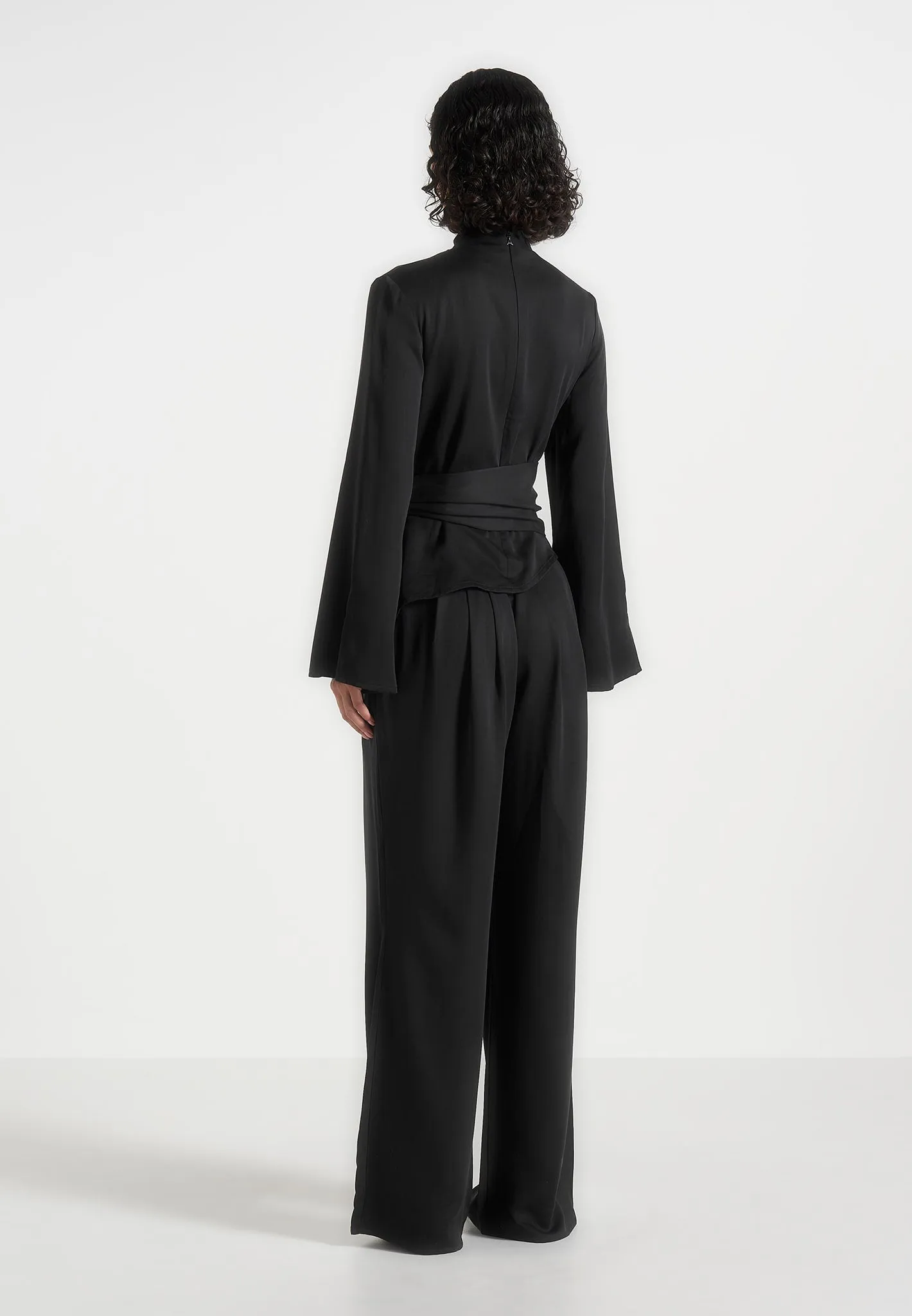 Aurore - Mock Neck Ring Belt Pleated Leg Jumpsuit - Black sold by Maniere De Voir product image thumbnail 4