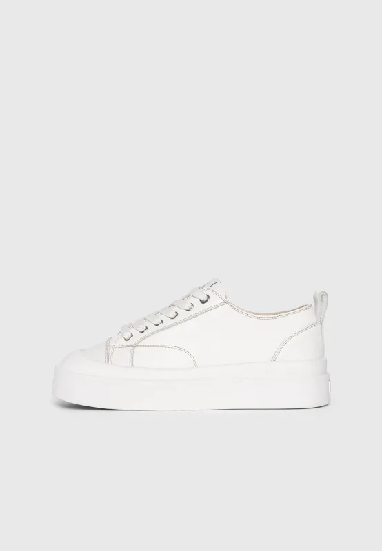 Women's Vienna - Leather Contrast Stitch Sneaker - White made by Maniere De Voir